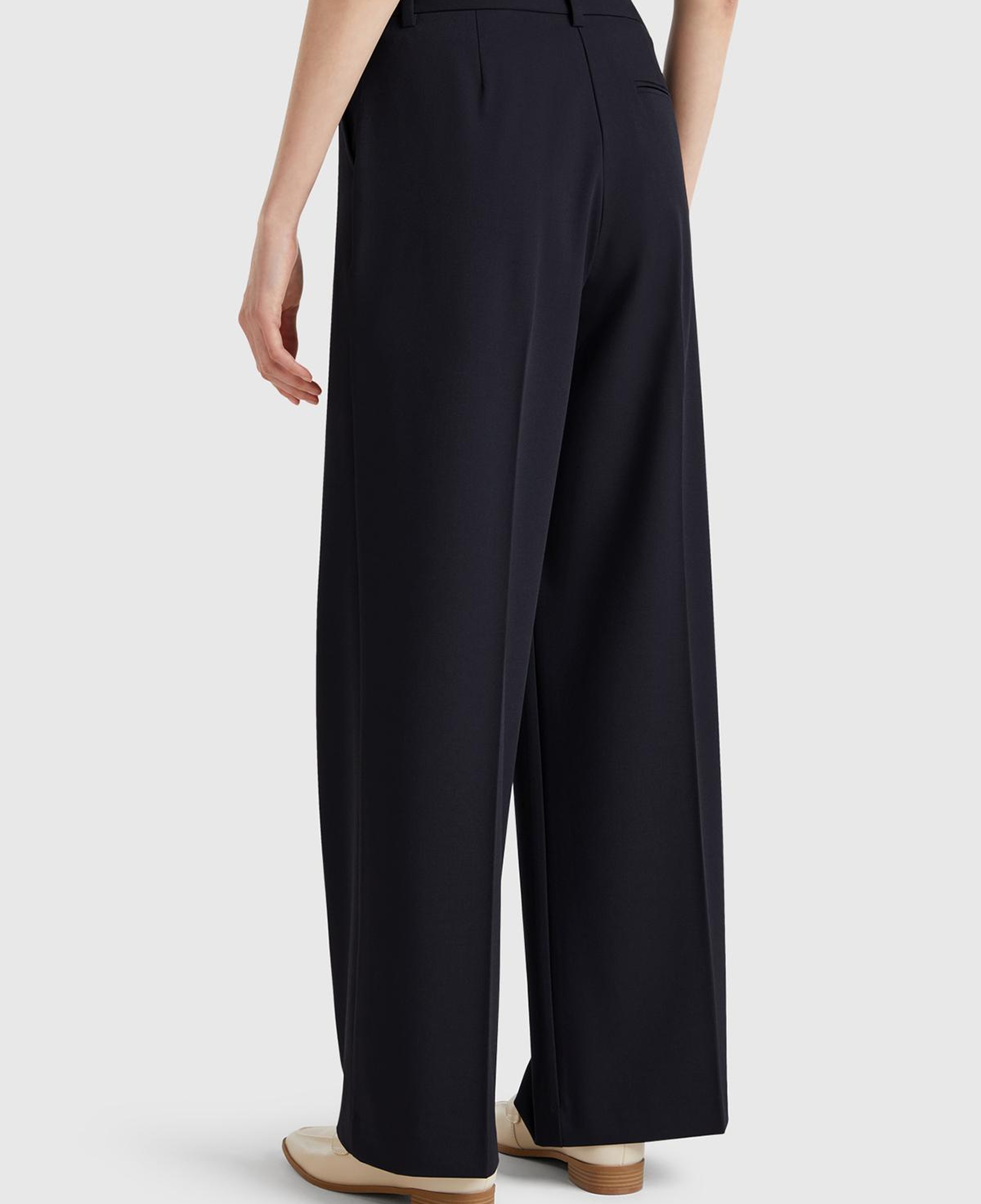 Kadın Lacivert Streç Kumaşlı Yüksek Bel Wide Leg Pantolon