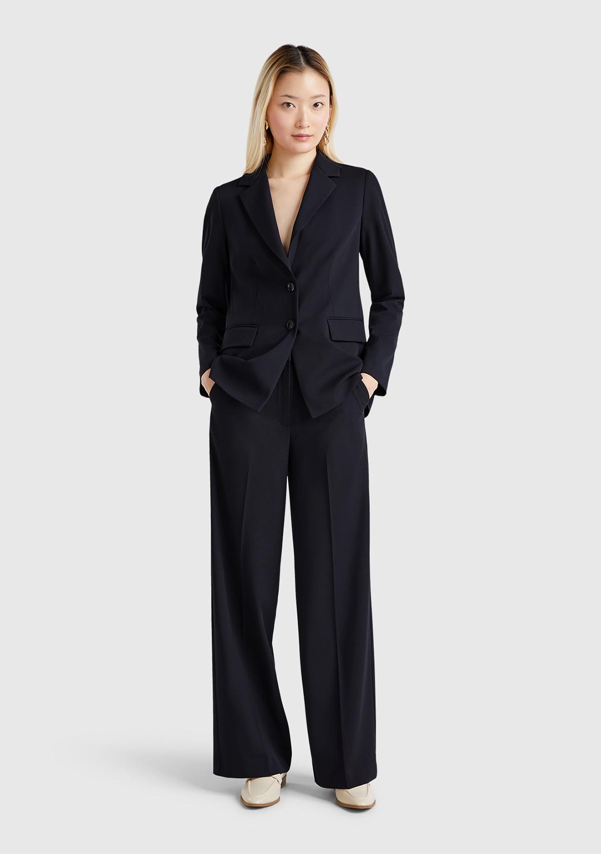 Kadın Lacivert Streç Kumaşlı Yüksek Bel Wide Leg Pantolon