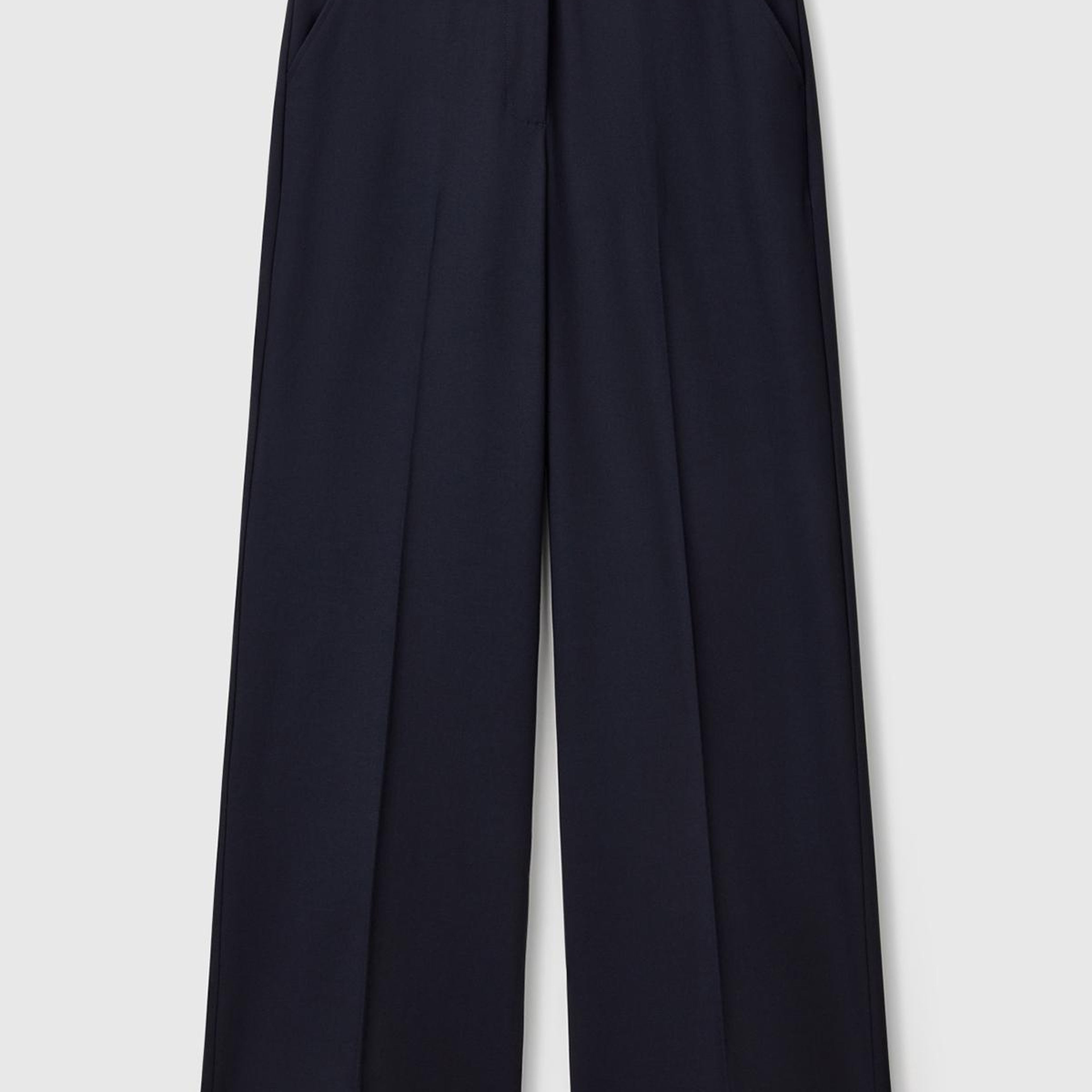 Kadın Lacivert Streç Kumaşlı Yüksek Bel Wide Leg Pantolon