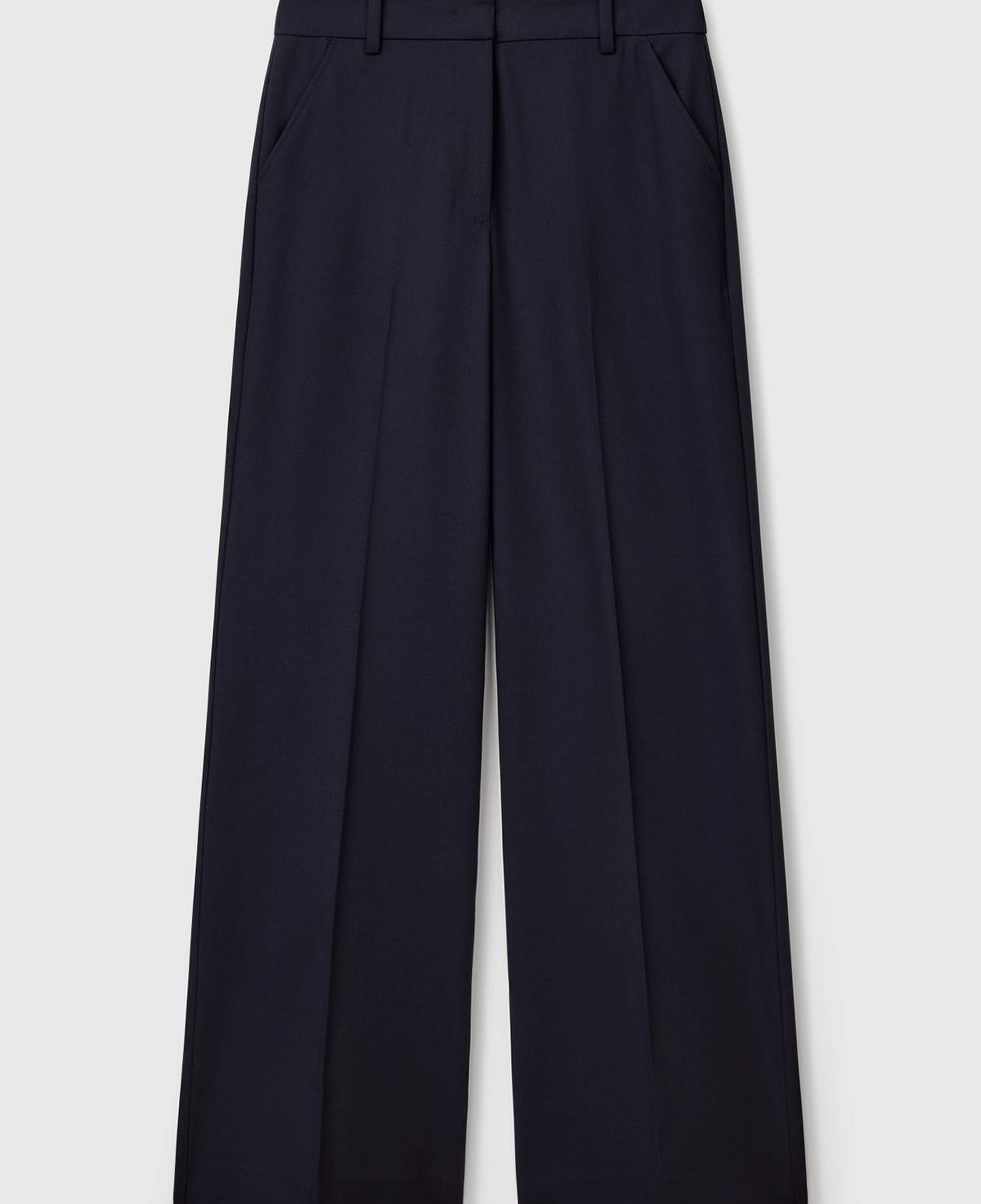 Kadın Lacivert Streç Kumaşlı Yüksek Bel Wide Leg Pantolon