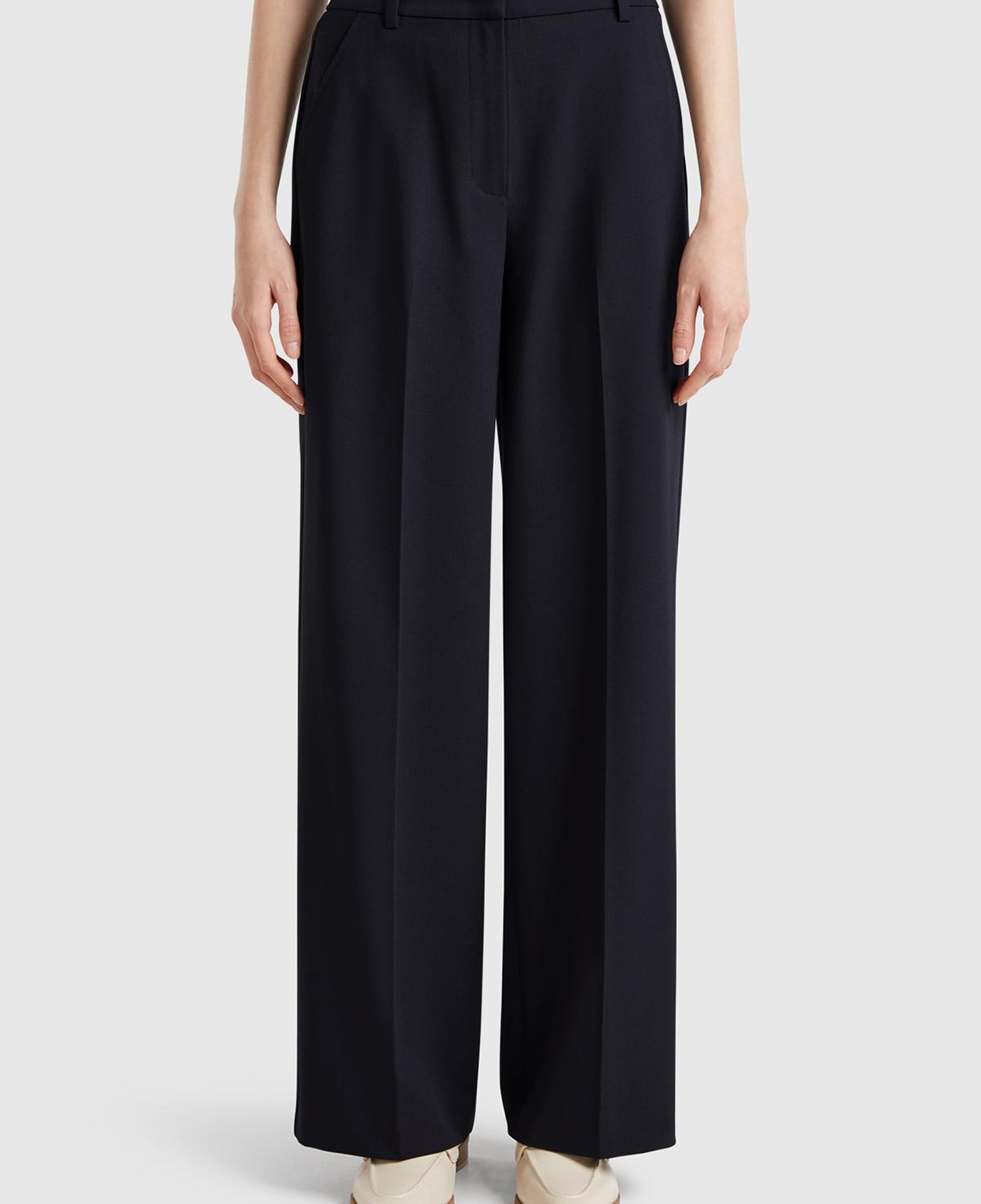 Kadın Lacivert Streç Kumaşlı Yüksek Bel Wide Leg Pantolon