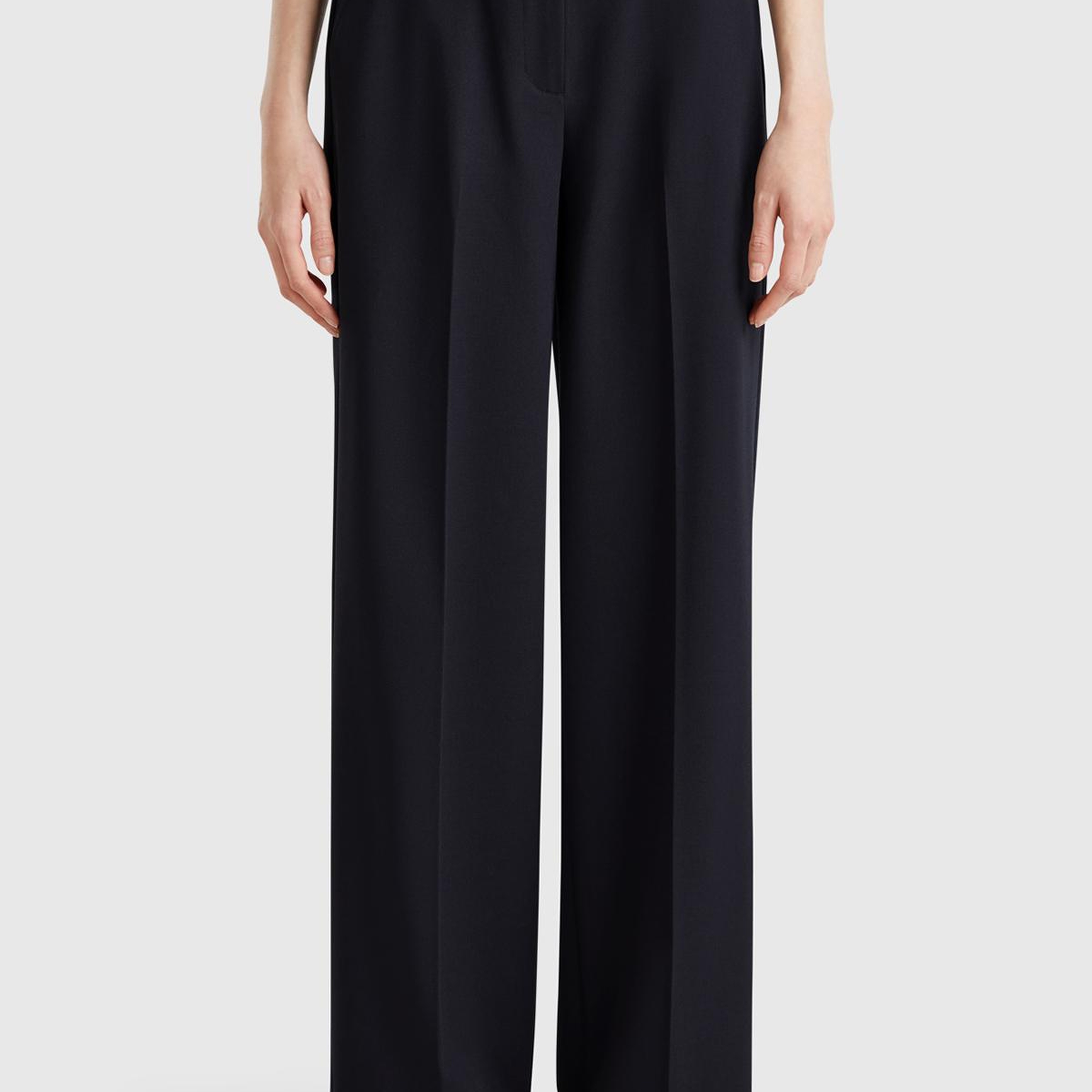 Kadın Lacivert Streç Kumaşlı Yüksek Bel Wide Leg Pantolon