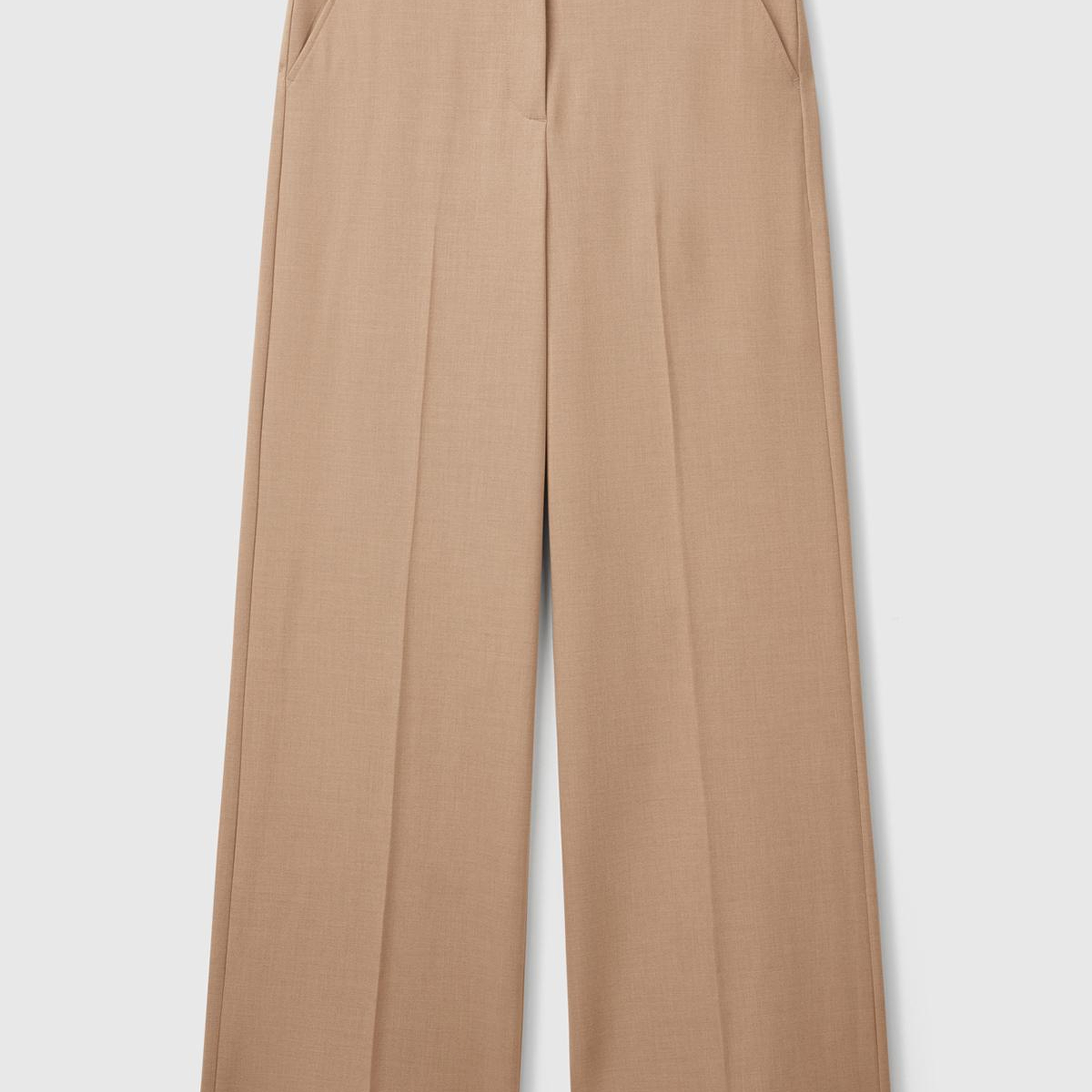 Kadın Bej Streç Kumaşlı Yüksek Bel Wide Leg Pantolon