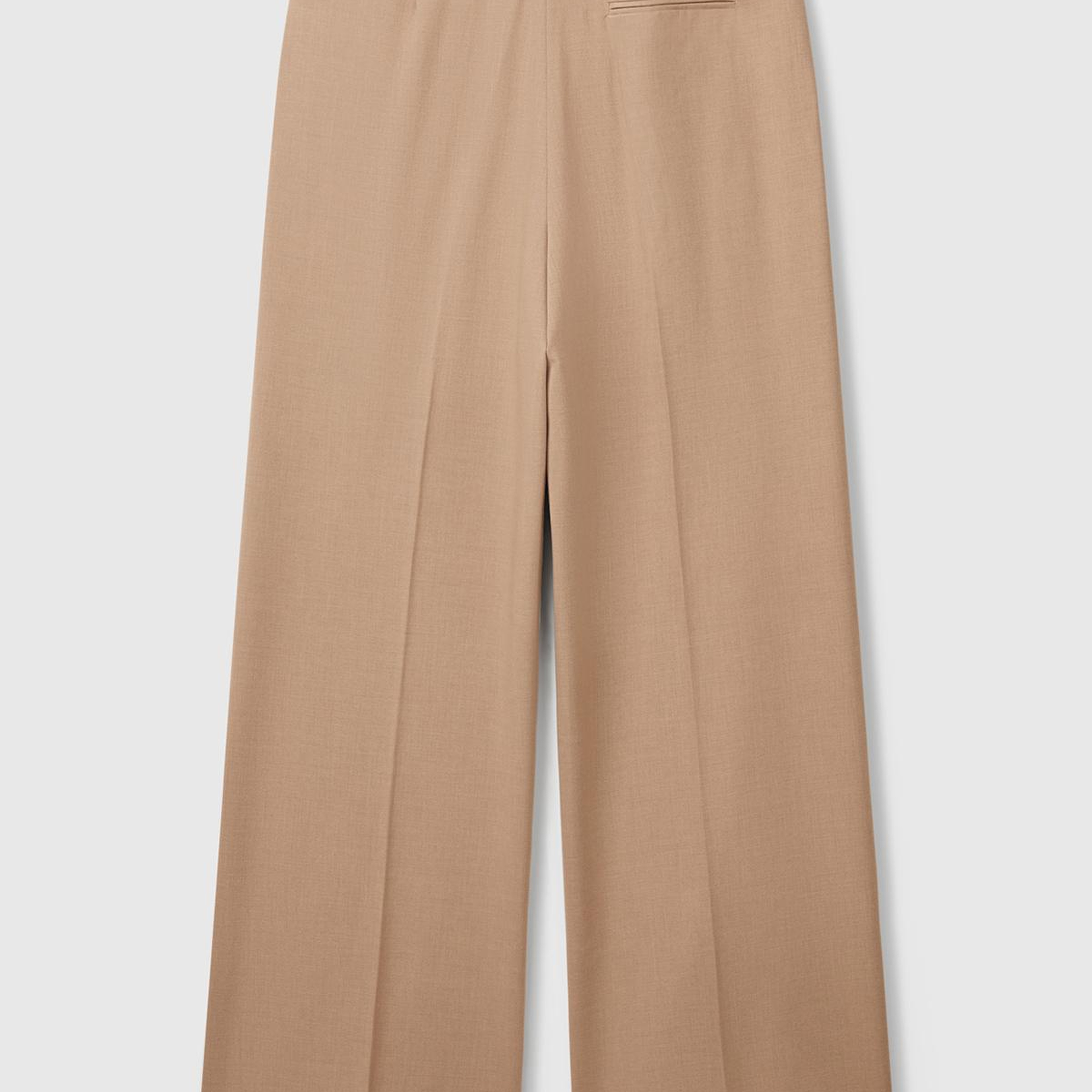 Kadın Bej Streç Kumaşlı Yüksek Bel Wide Leg Pantolon