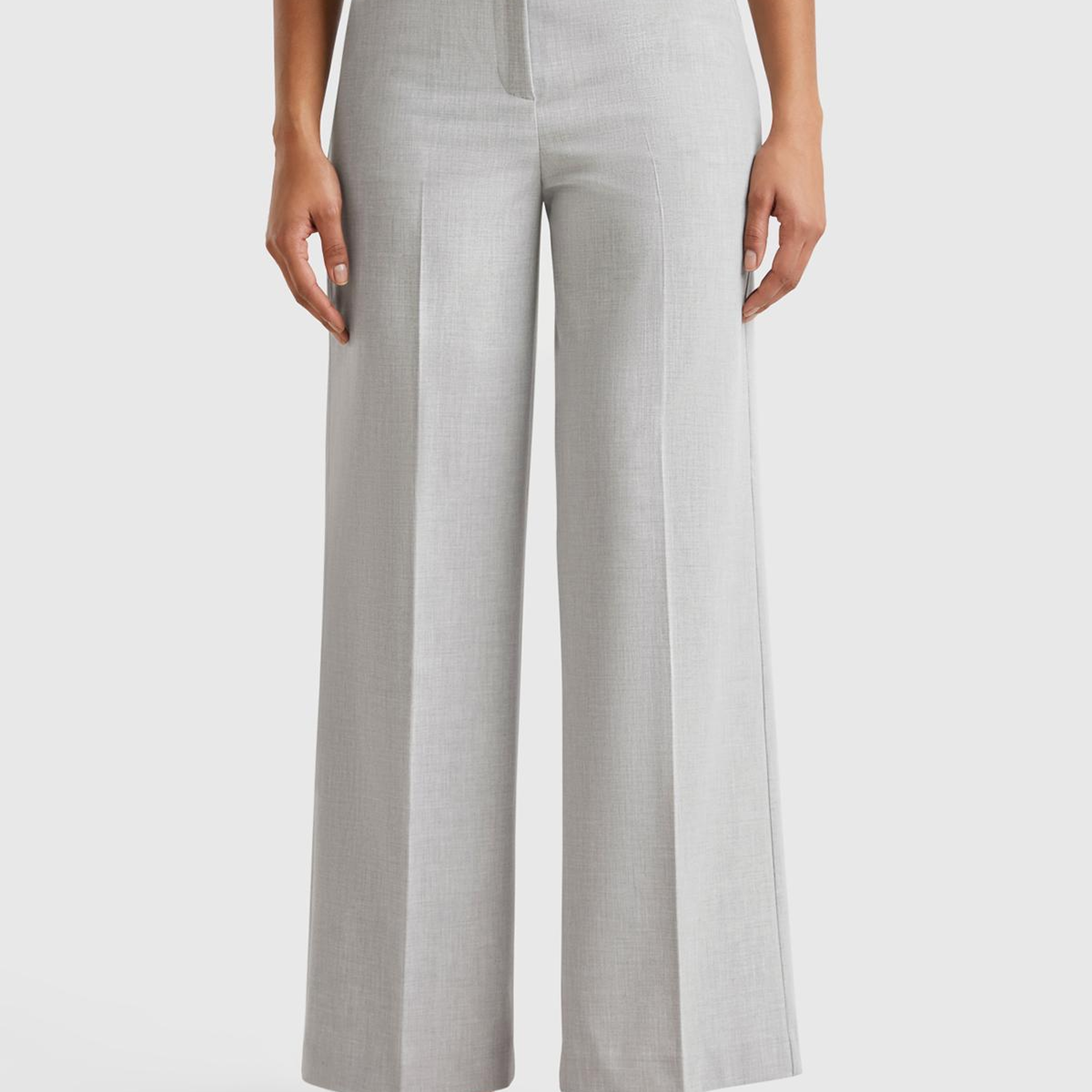 Kadın Gri Streç Kumaşlı Yüksek Bel Wide Leg Pantolon