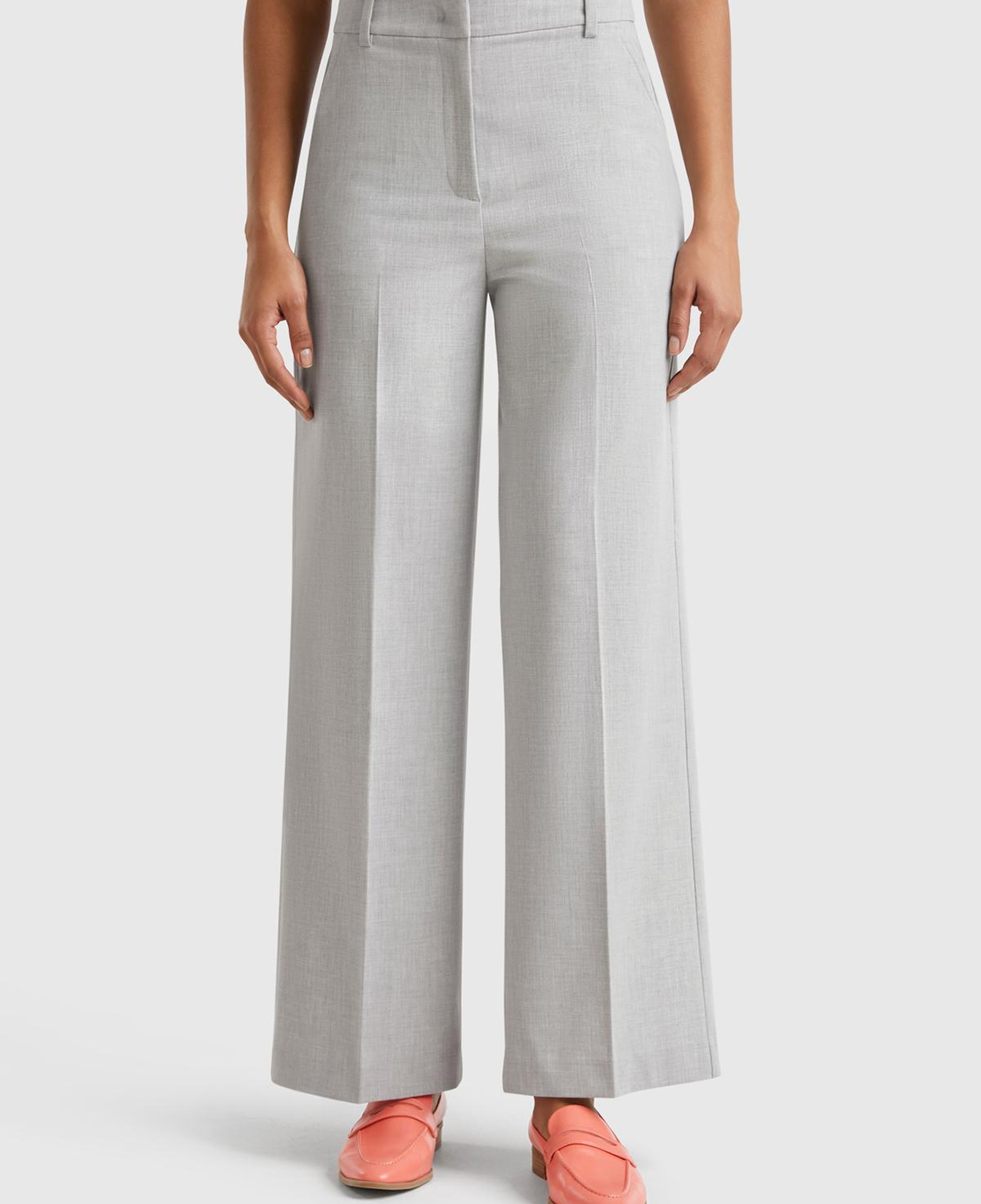 Kadın Gri Streç Kumaşlı Yüksek Bel Wide Leg Pantolon