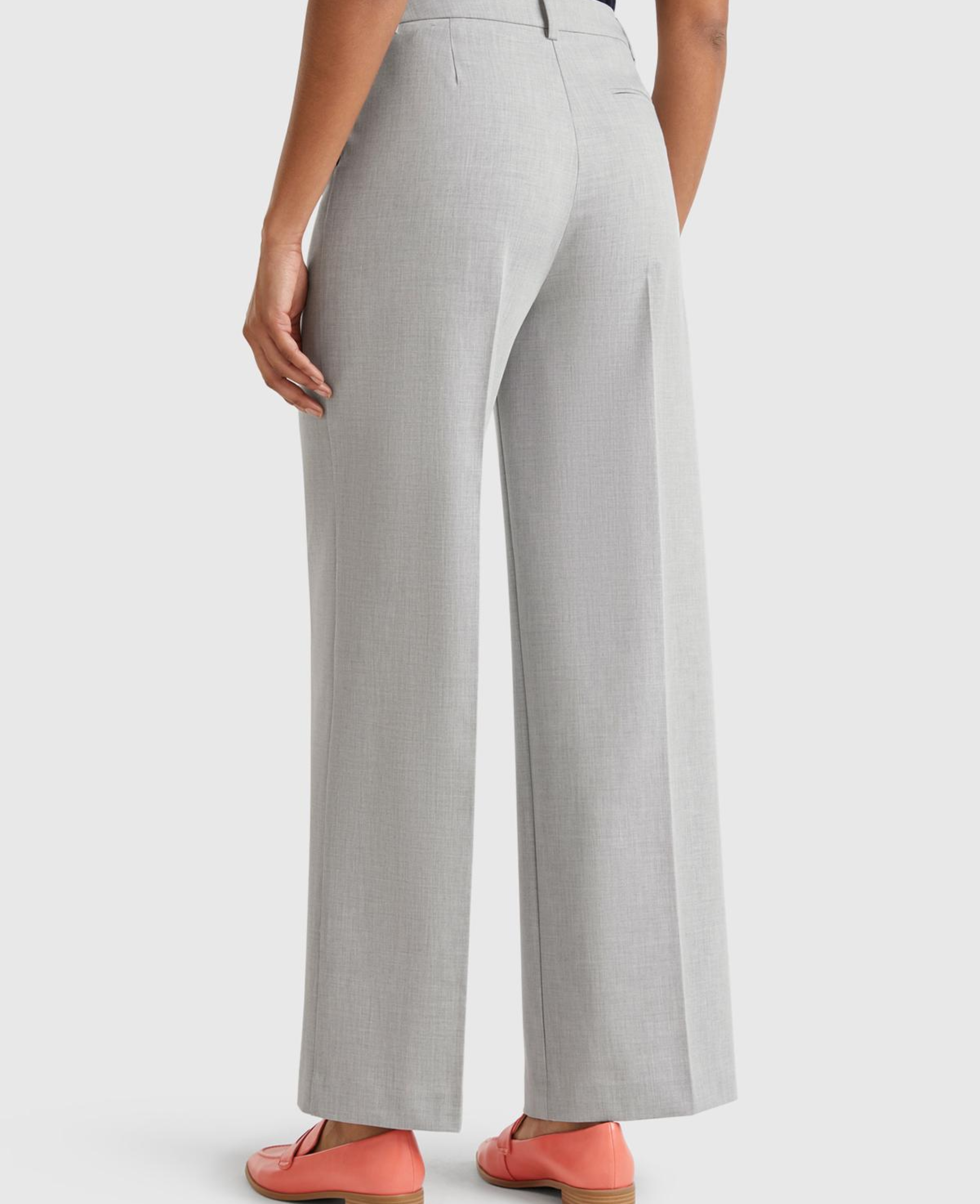 Kadın Gri Streç Kumaşlı Yüksek Bel Wide Leg Pantolon