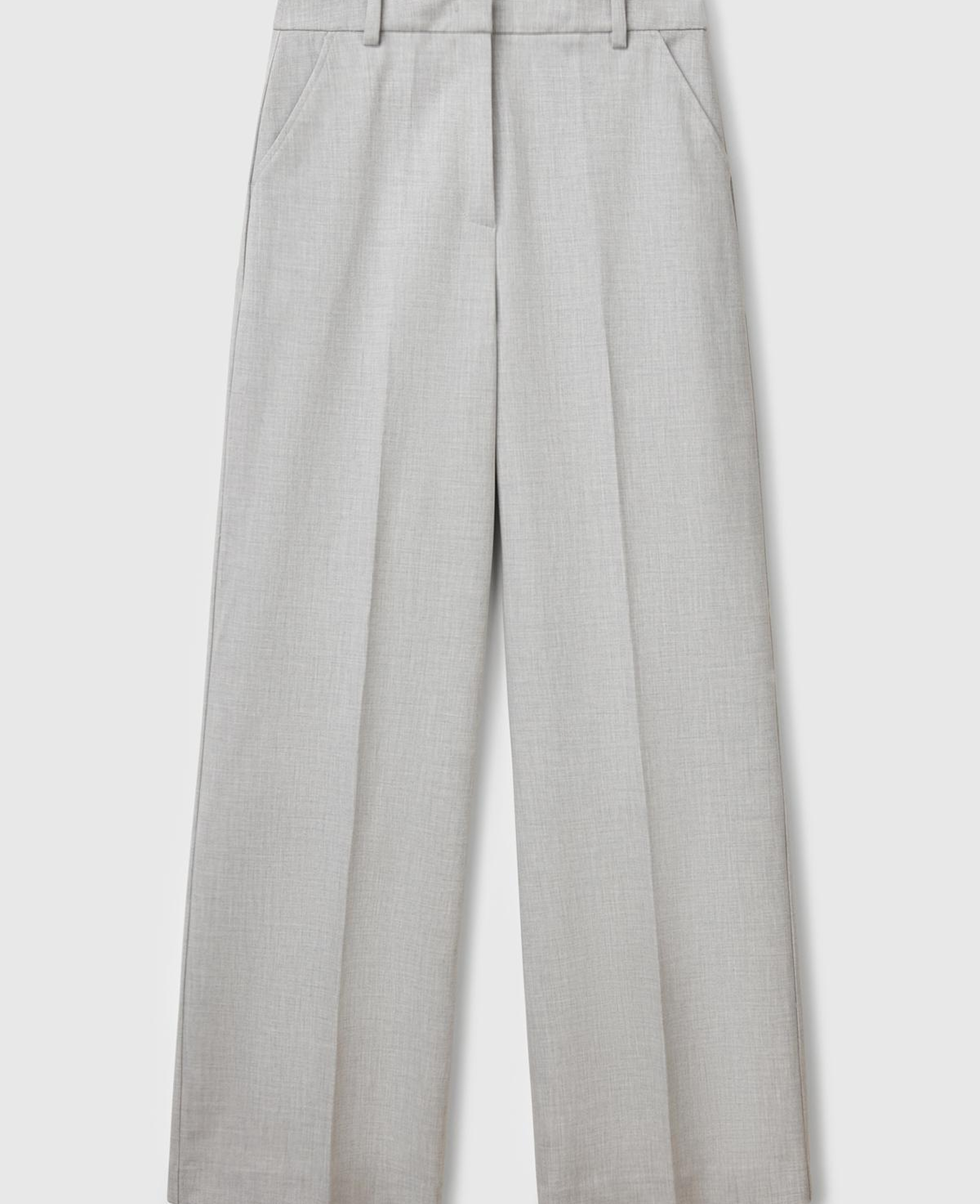 Kadın Gri Streç Kumaşlı Yüksek Bel Wide Leg Pantolon