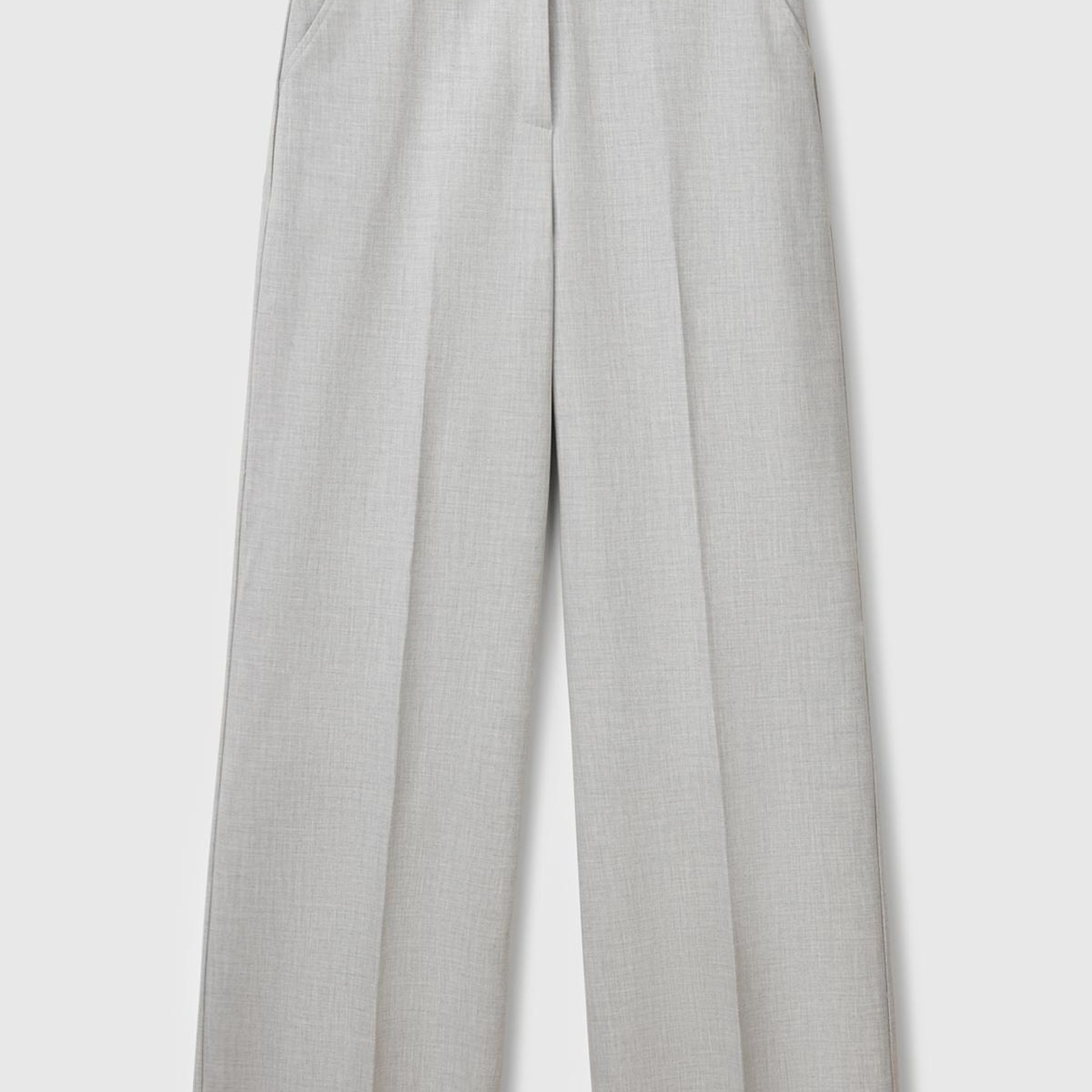 Kadın Gri Streç Kumaşlı Yüksek Bel Wide Leg Pantolon