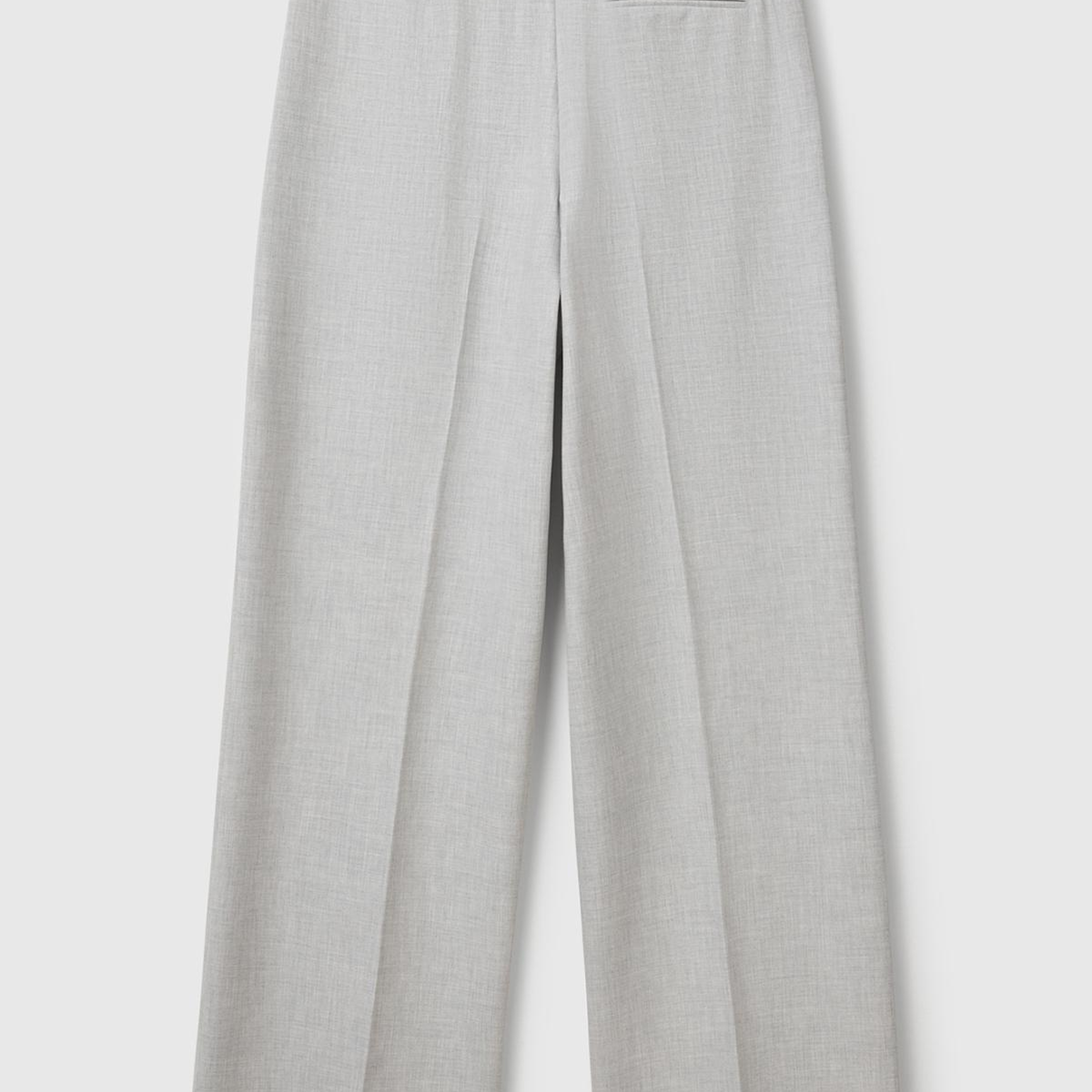 Kadın Gri Streç Kumaşlı Yüksek Bel Wide Leg Pantolon