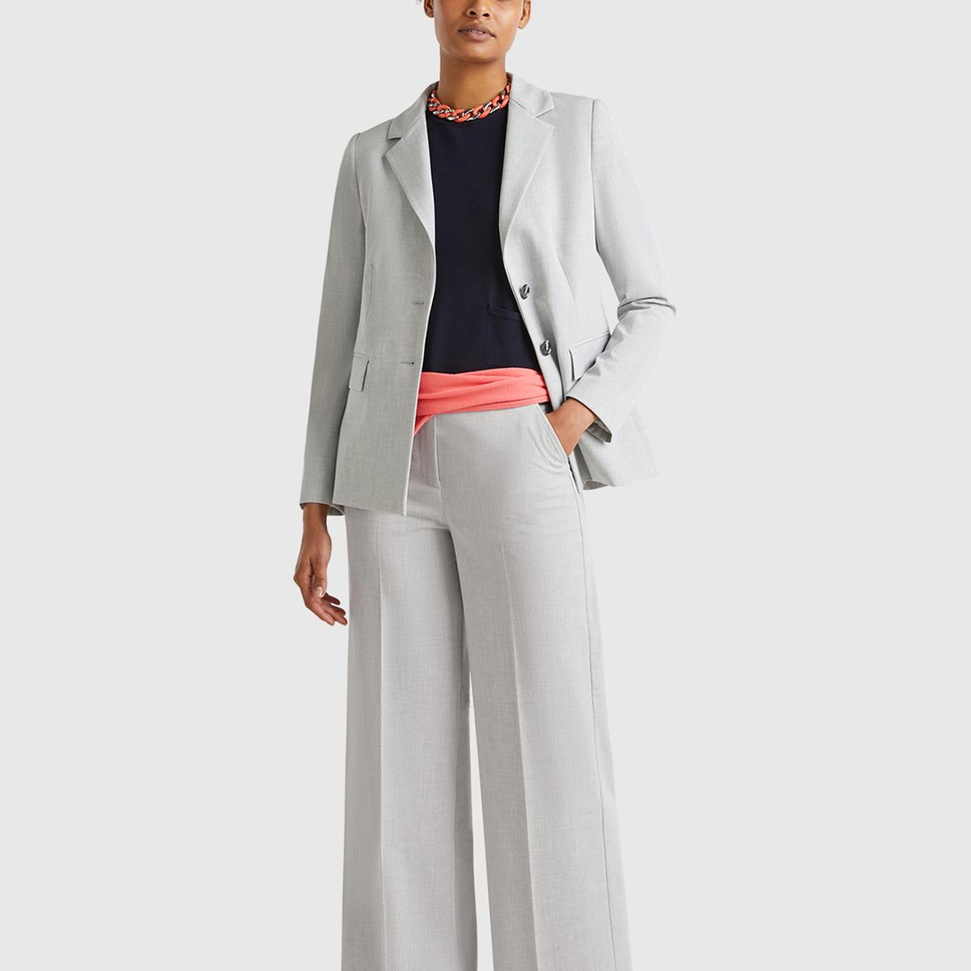 Kadın Gri Streç Kumaşlı Yüksek Bel Wide Leg Pantolon