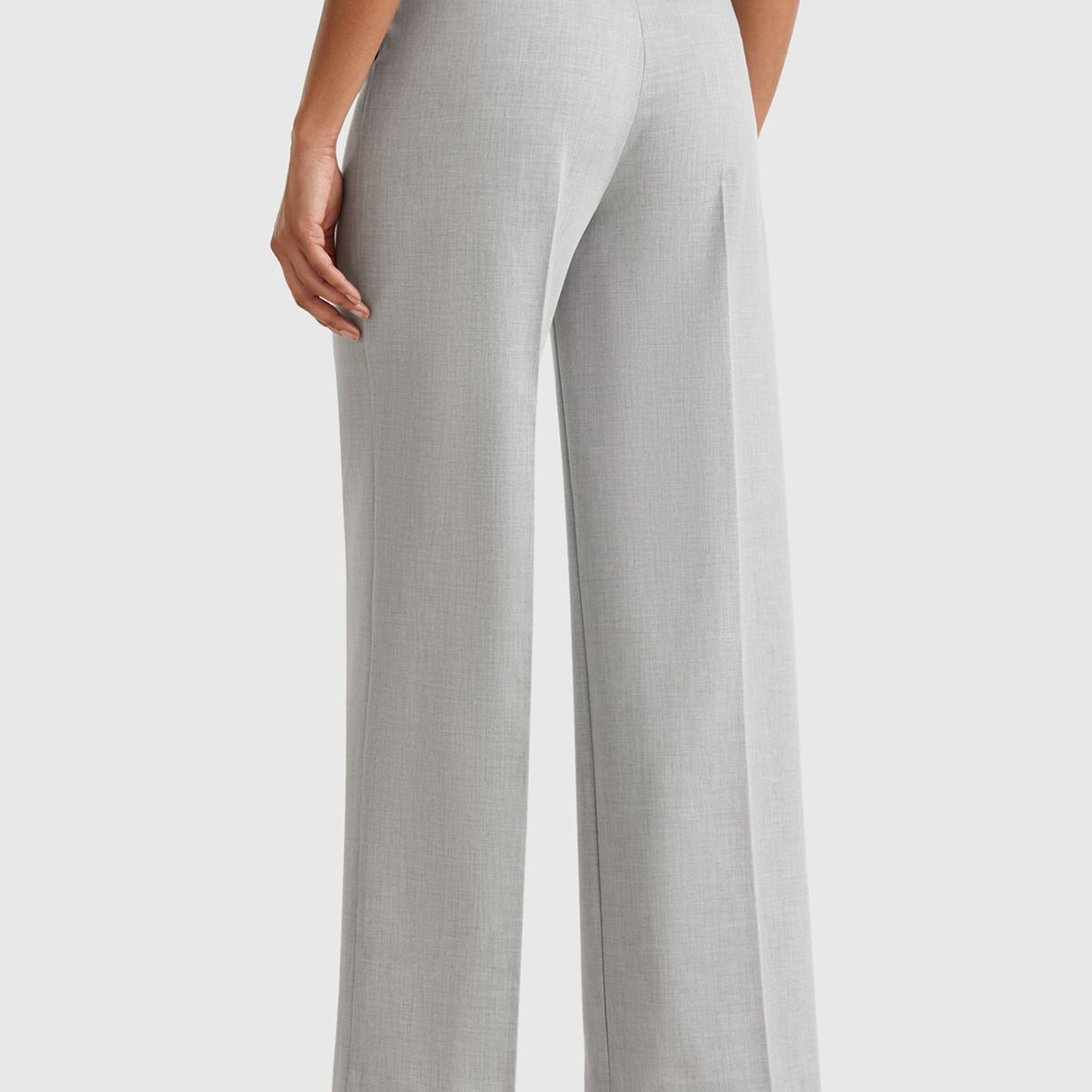 Kadın Gri Streç Kumaşlı Yüksek Bel Wide Leg Pantolon