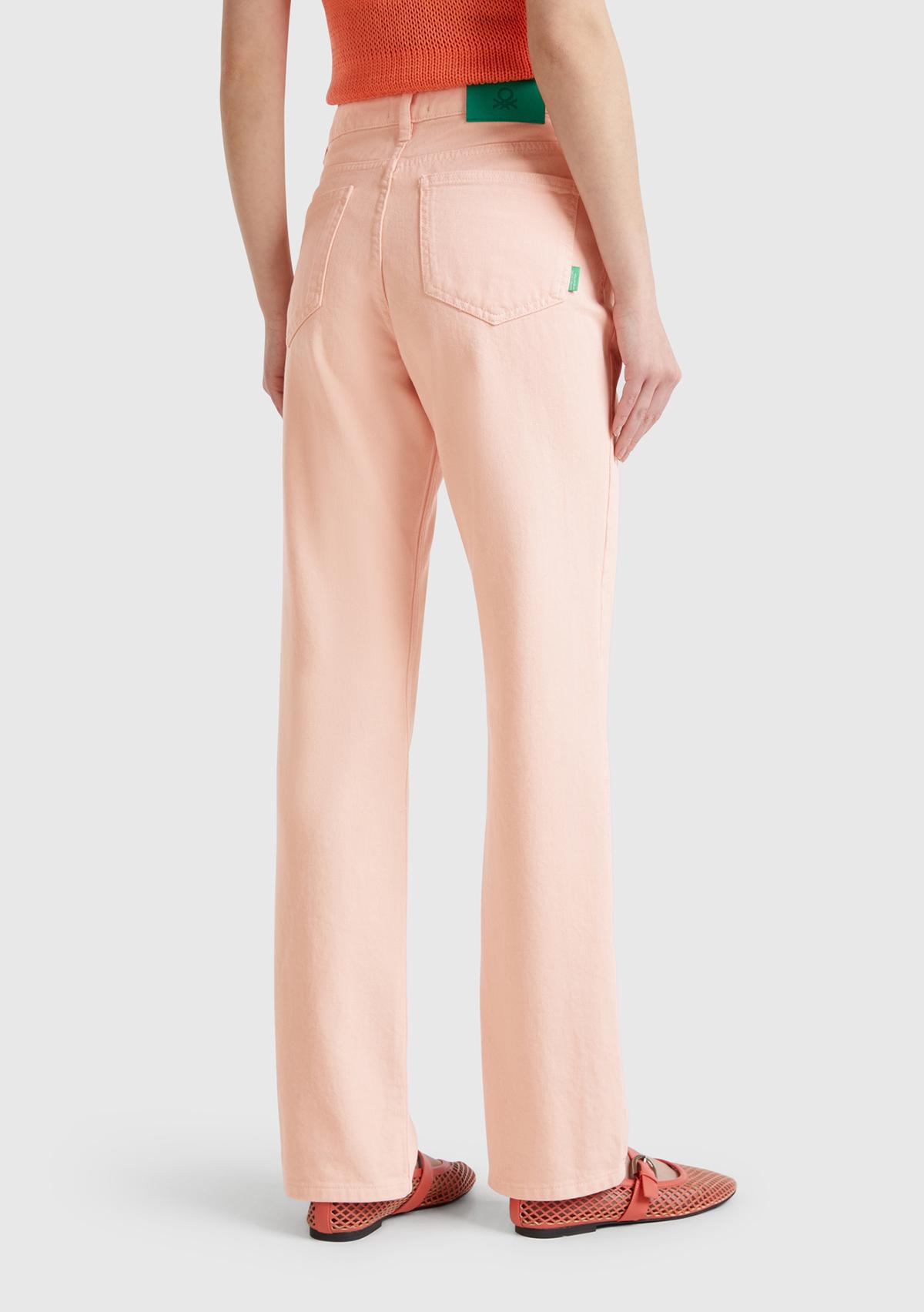 Kadın Pembe %100 Pamuk Normal Bel Regular Fit Denim Pantolon