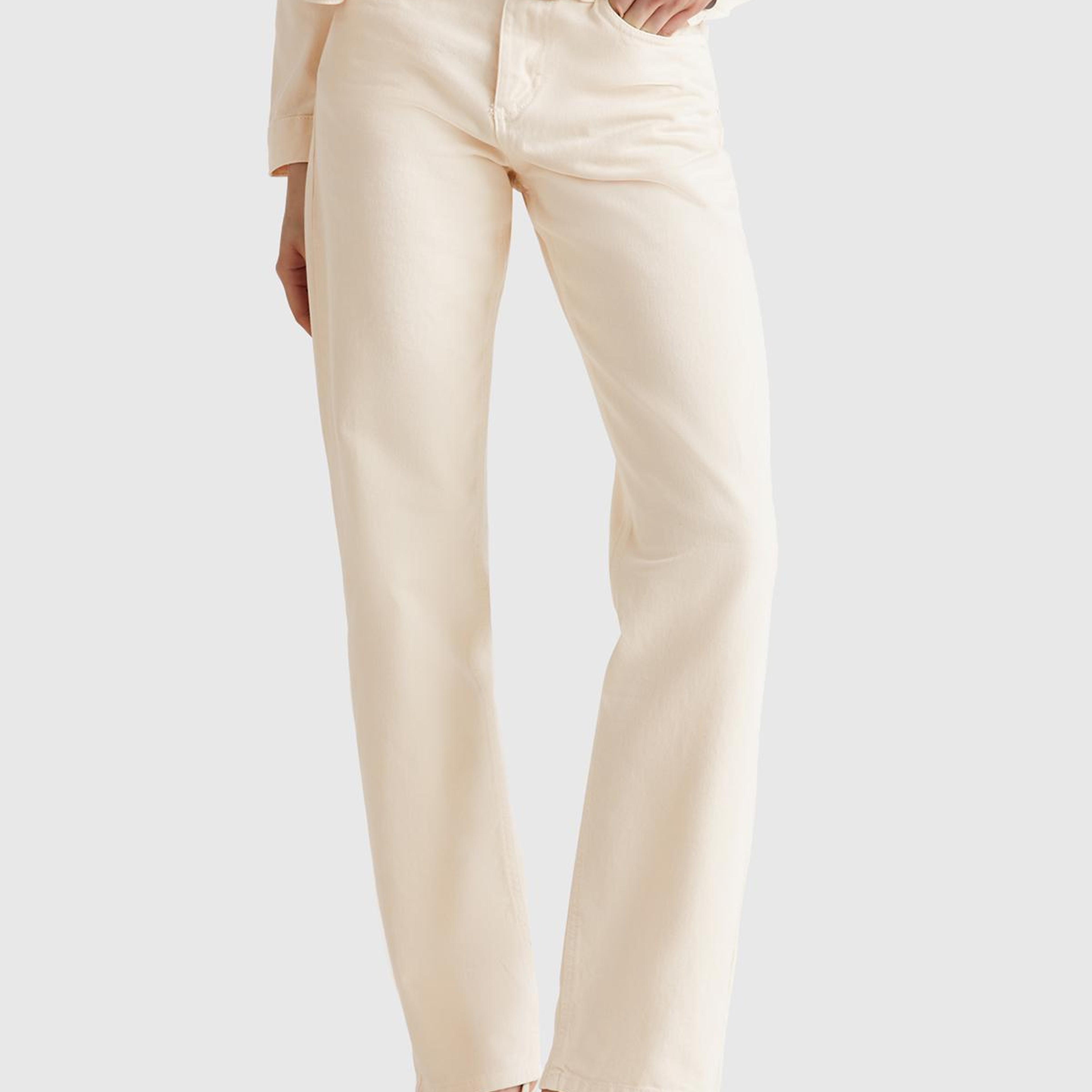 Kadın Krem %100 Pamuk Normal Bel Regular Fit Denim Pantolon