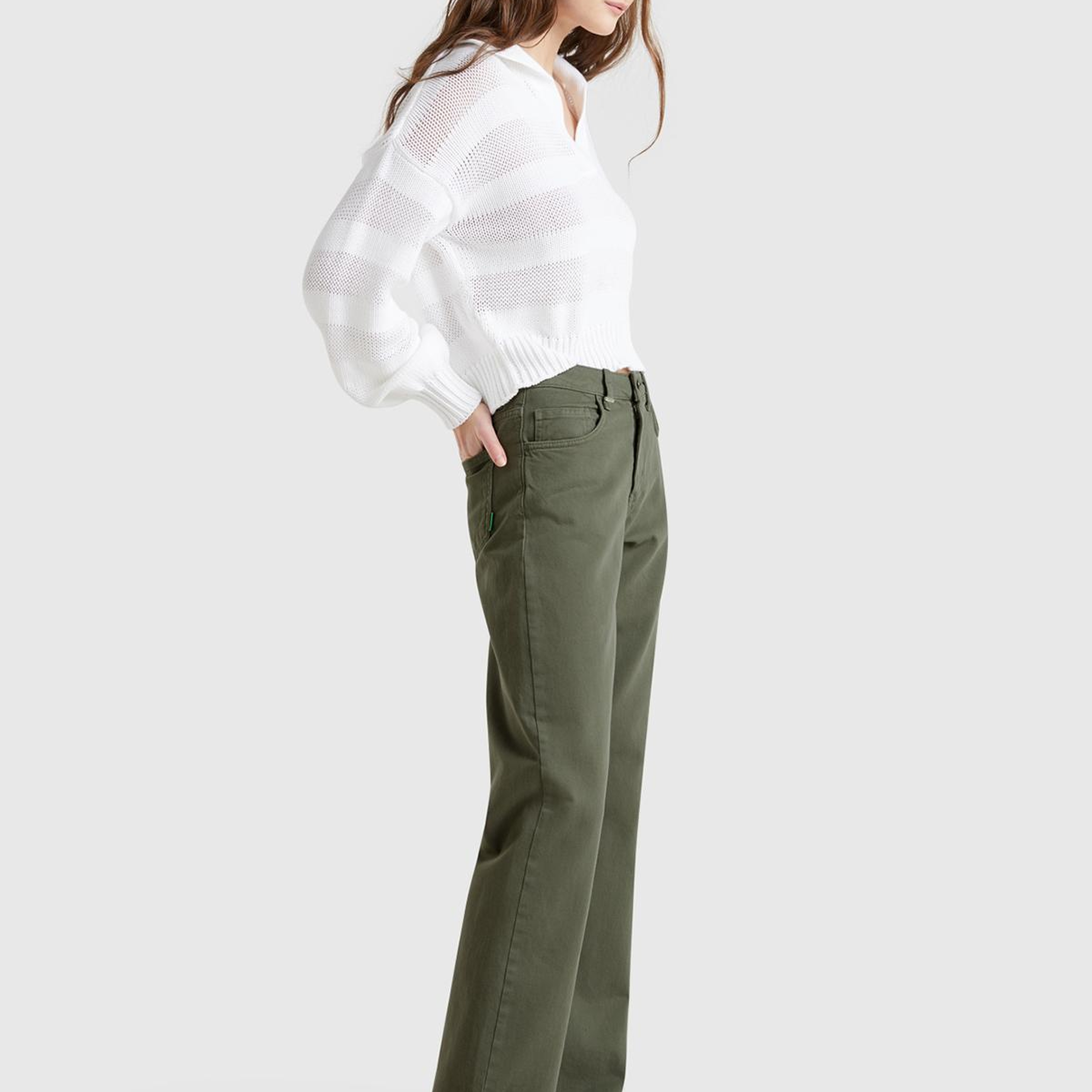 Kadın Soluk Yeşil %100 Pamuk Normal Bel Regular Fit Denim Pantolon