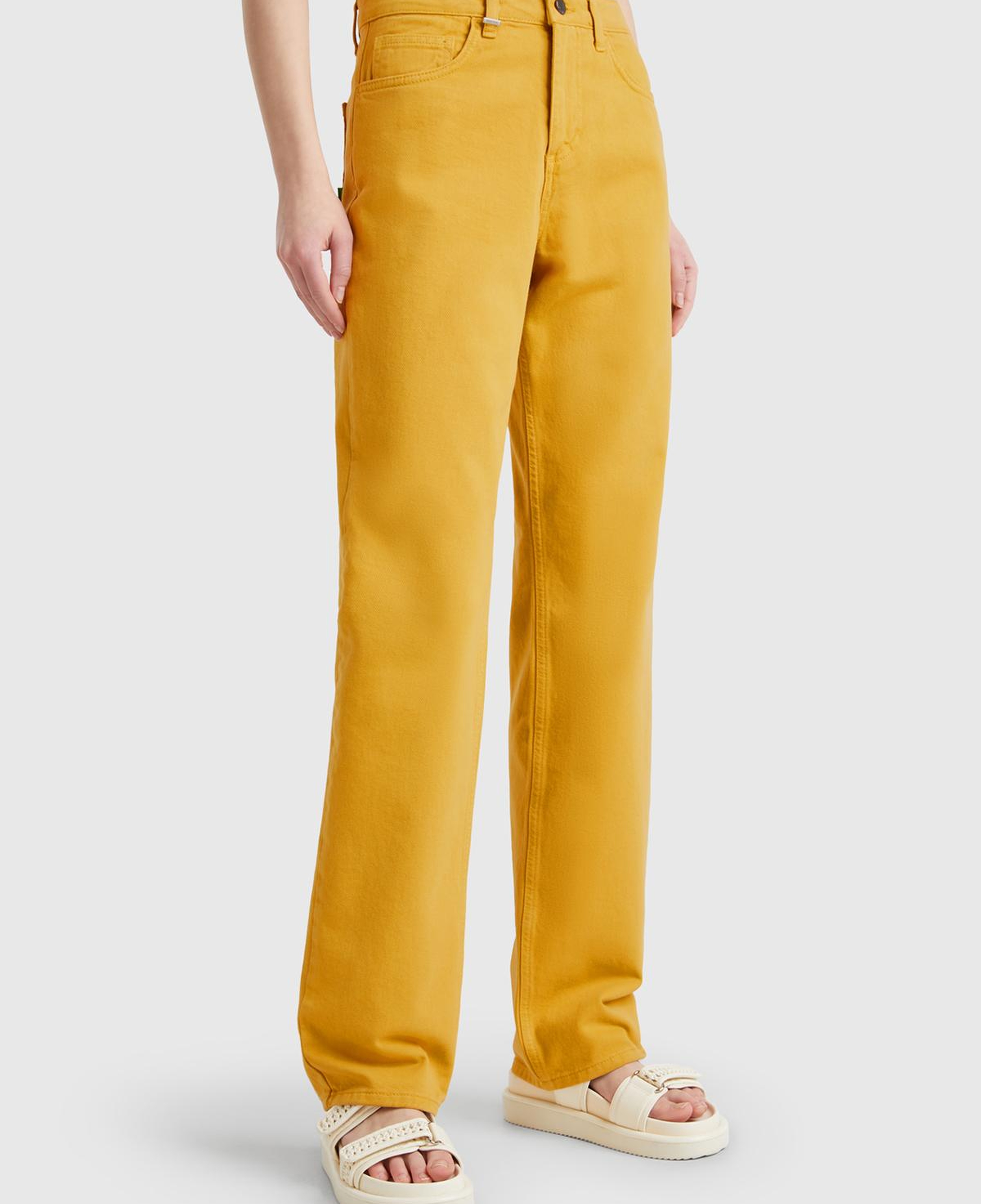 Kadın Sarı %100 Pamuk Normal Bel Regular Fit Denim Pantolon