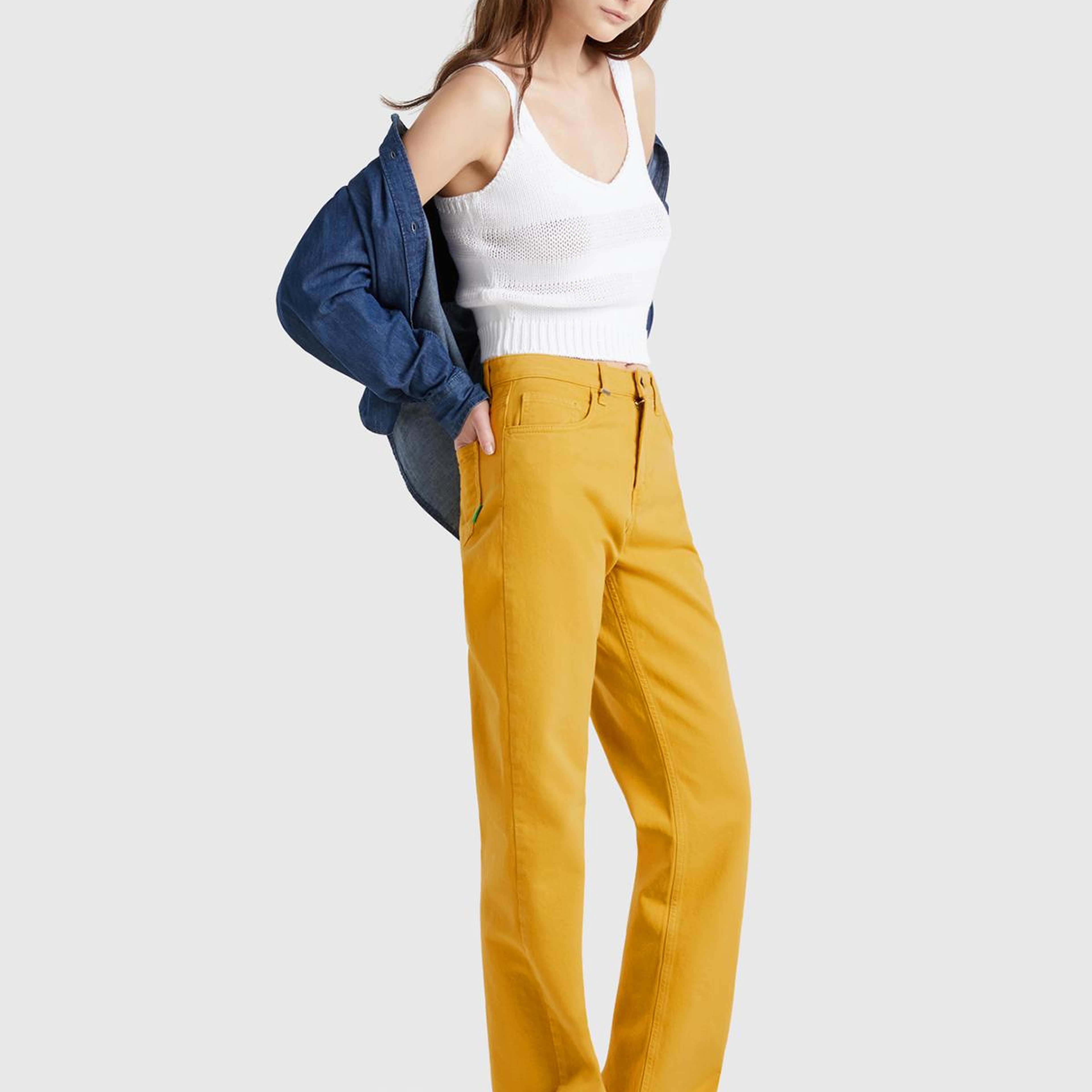 Kadın Sarı %100 Pamuk Normal Bel Regular Fit Denim Pantolon