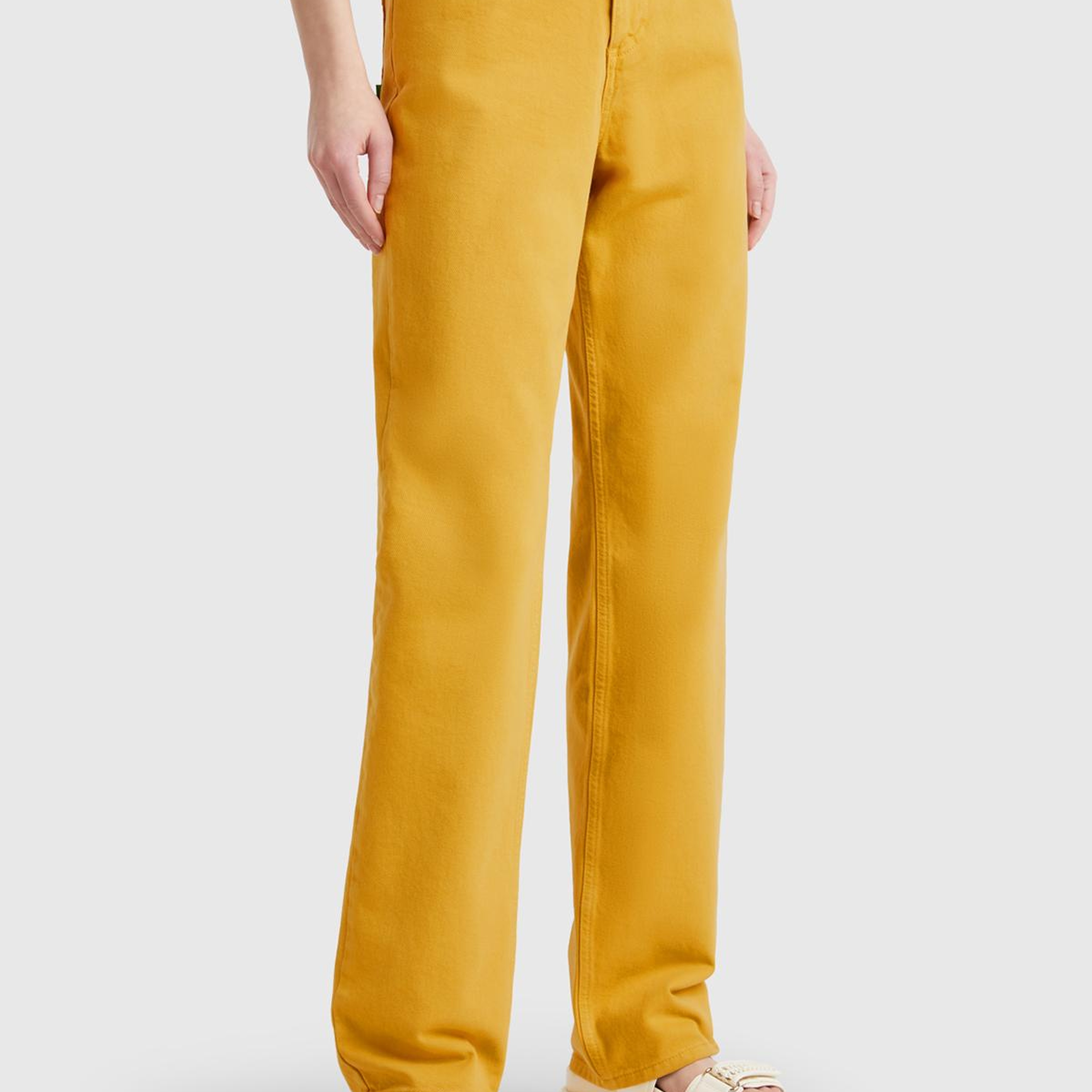 Kadın Sarı %100 Pamuk Normal Bel Regular Fit Denim Pantolon