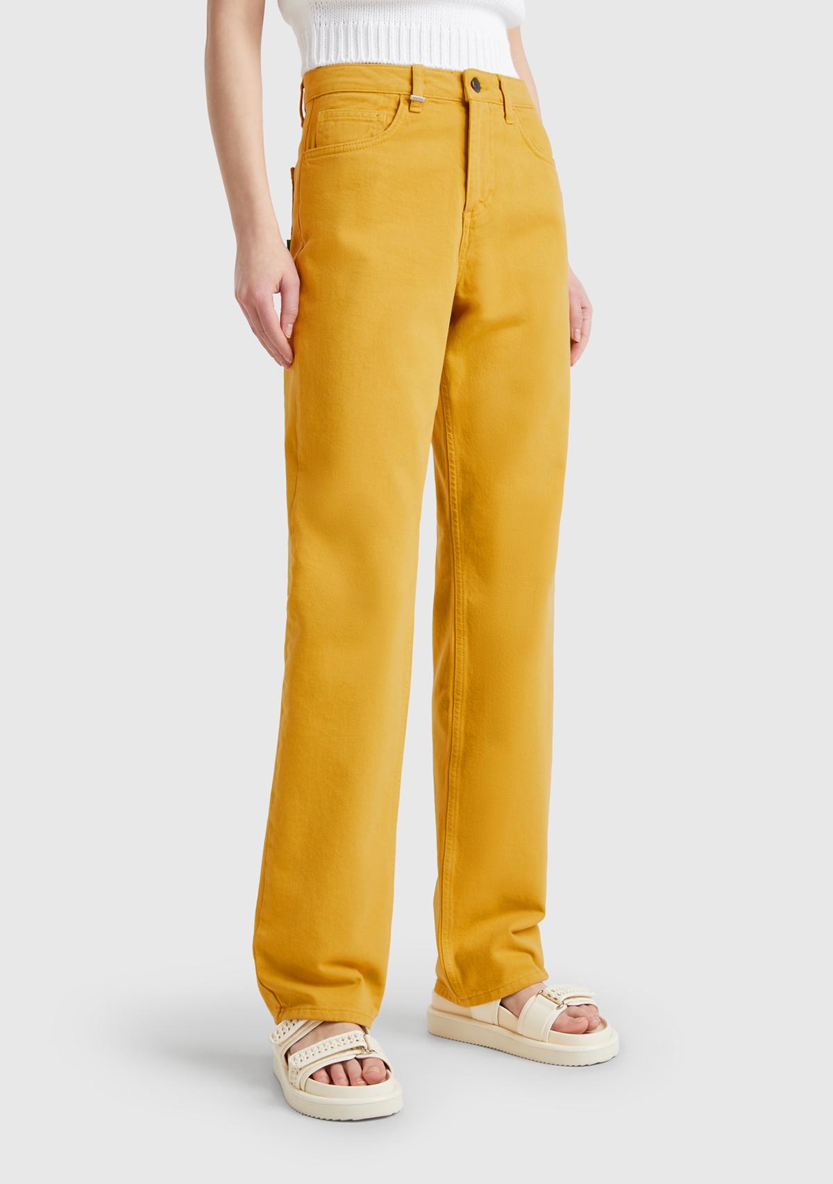 Kadın Sarı %100 Pamuk Normal Bel Regular Fit Denim Pantolon