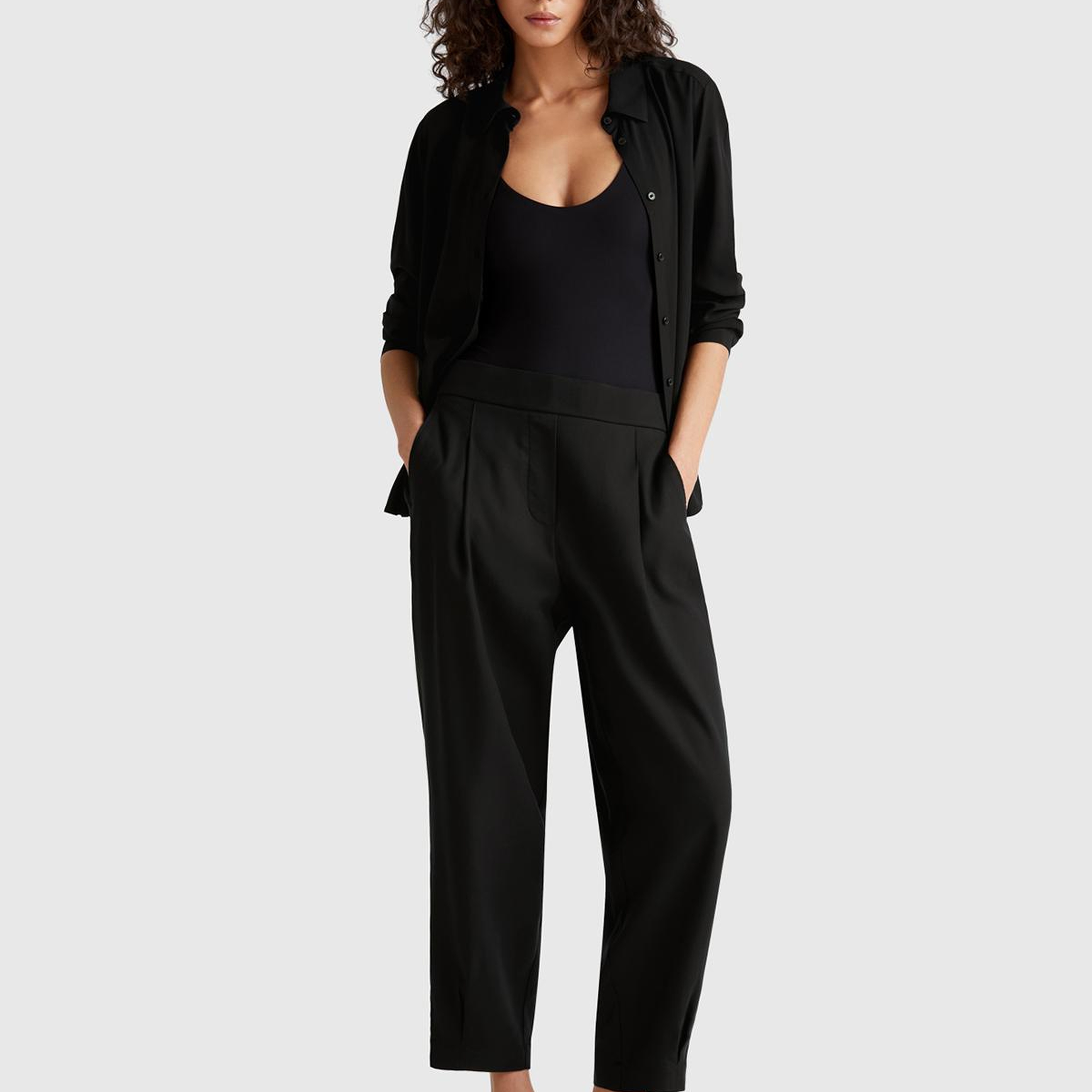 Kadın Siyah %100 Liyosel Beli Lastikli Balon Fit Pantolon