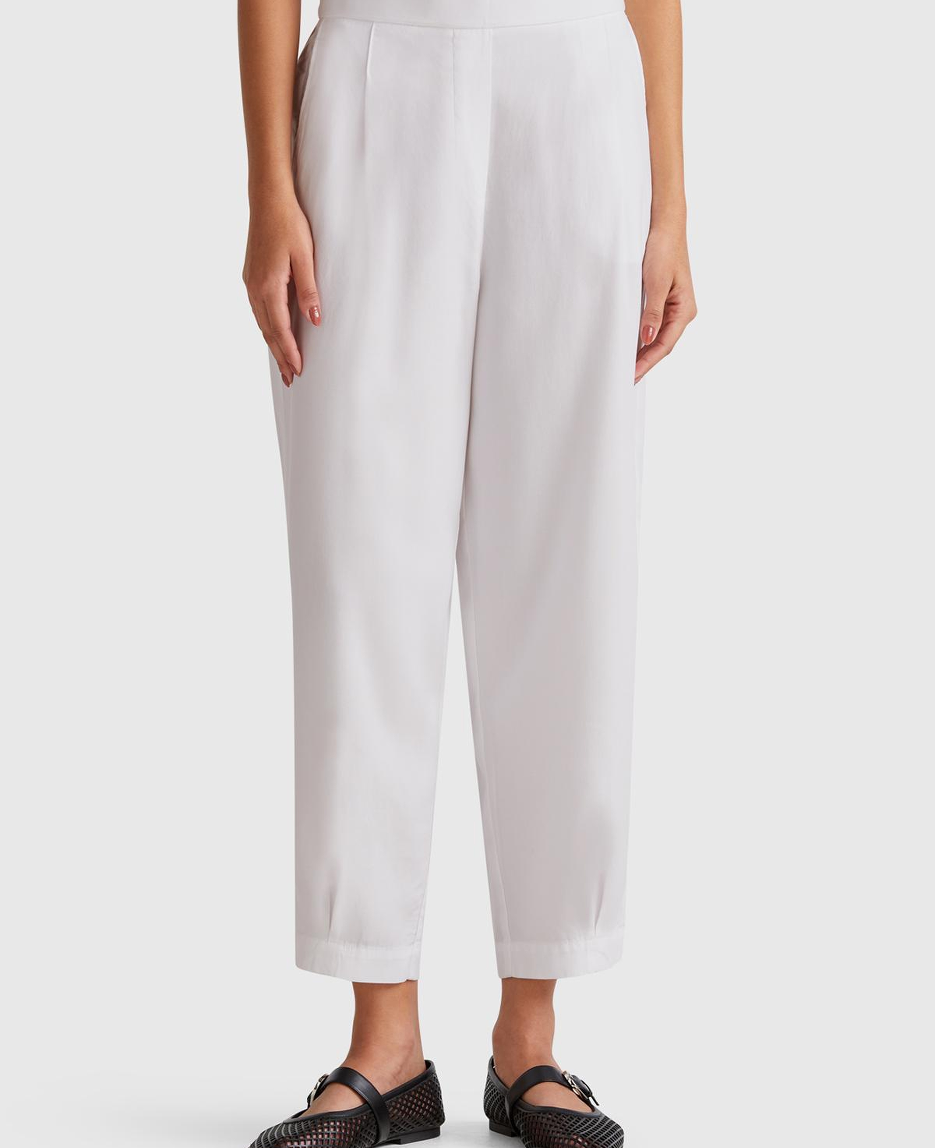 Kadın Beyaz %100 Liyosel Beli Lastikli Balon Fit Pantolon