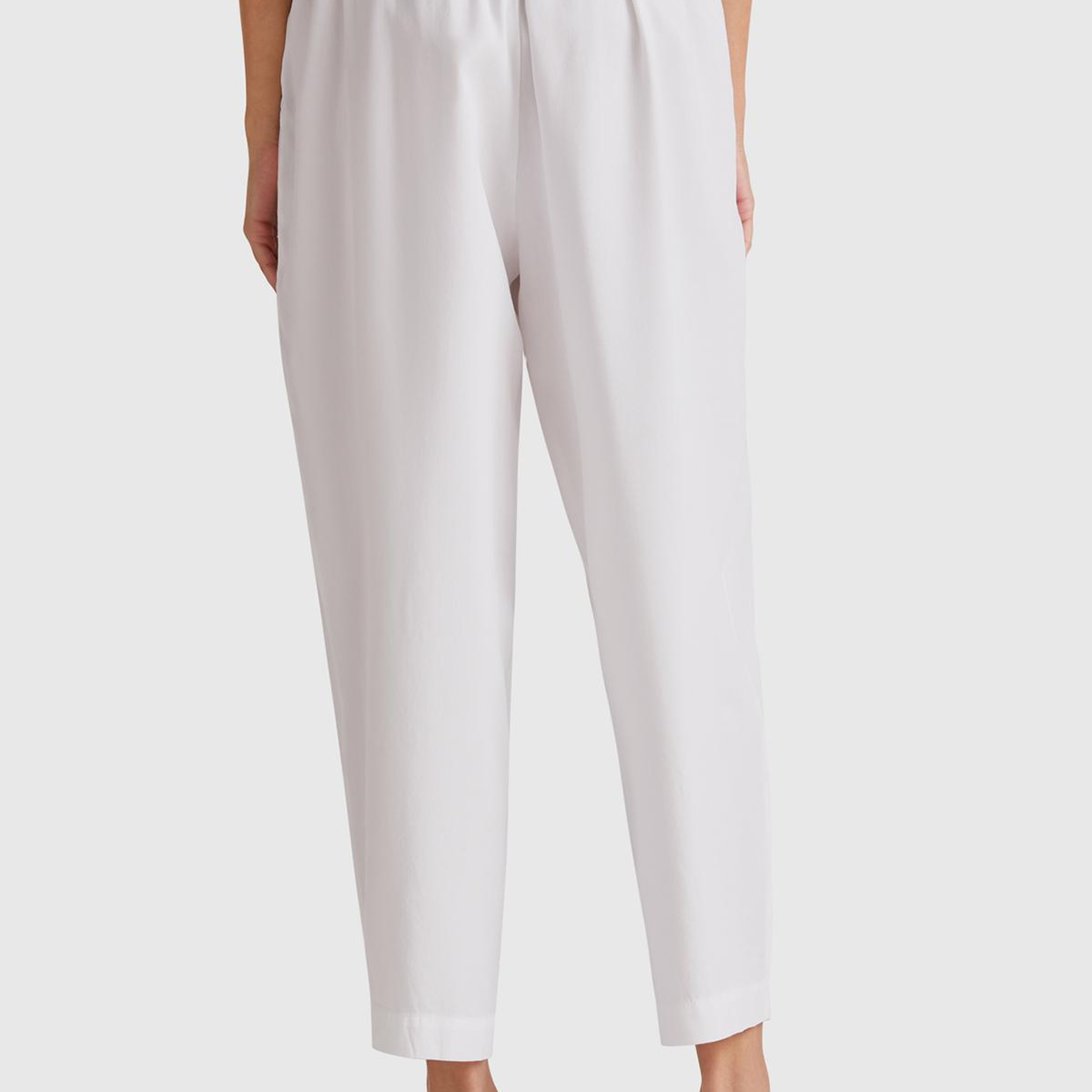 Kadın Beyaz %100 Liyosel Beli Lastikli Balon Fit Pantolon