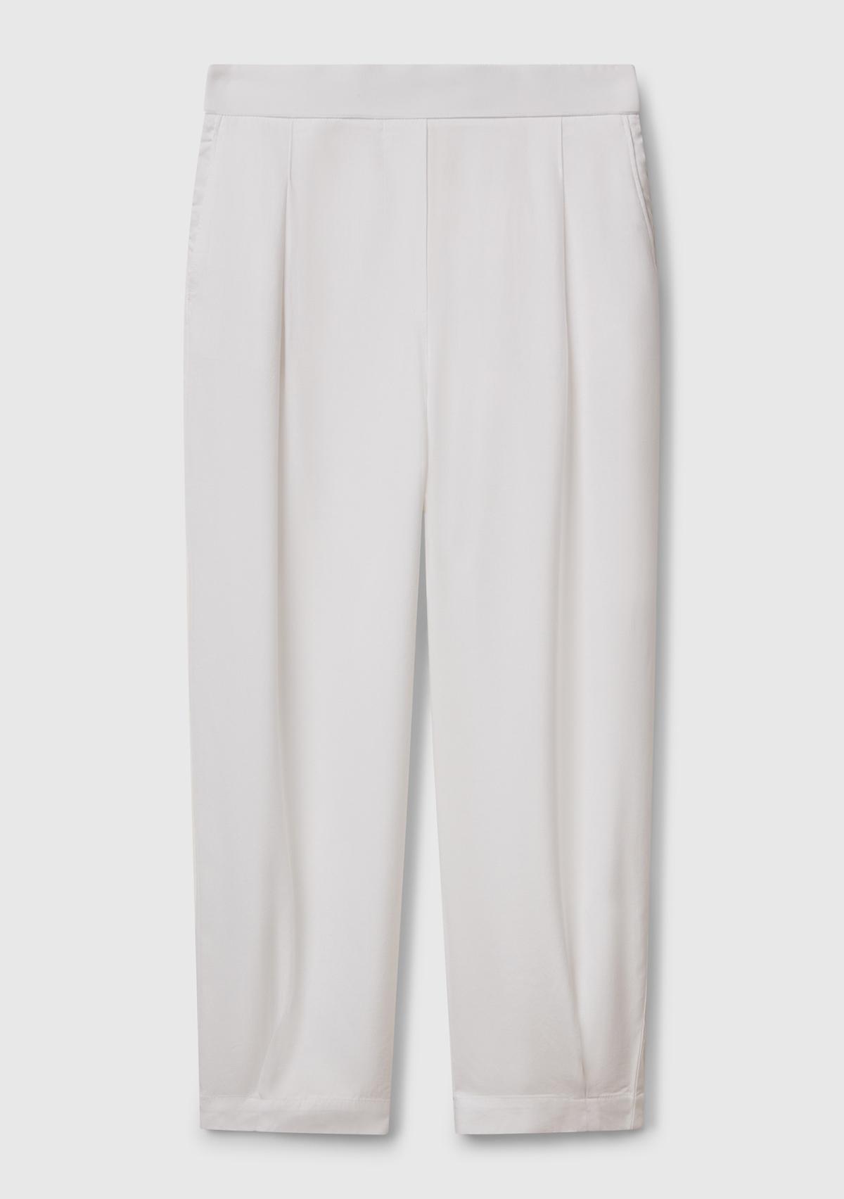 Kadın Beyaz %100 Liyosel Beli Lastikli Balon Fit Pantolon