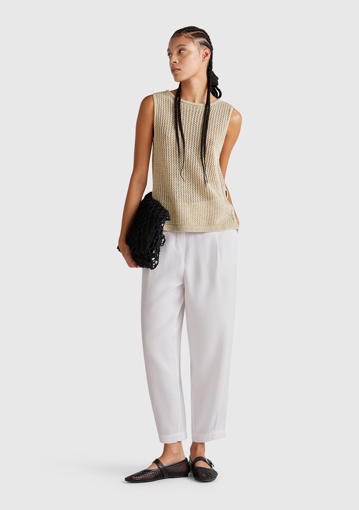 Kadın Beyaz %100 Liyosel Beli Lastikli Balon Fit Pantolon