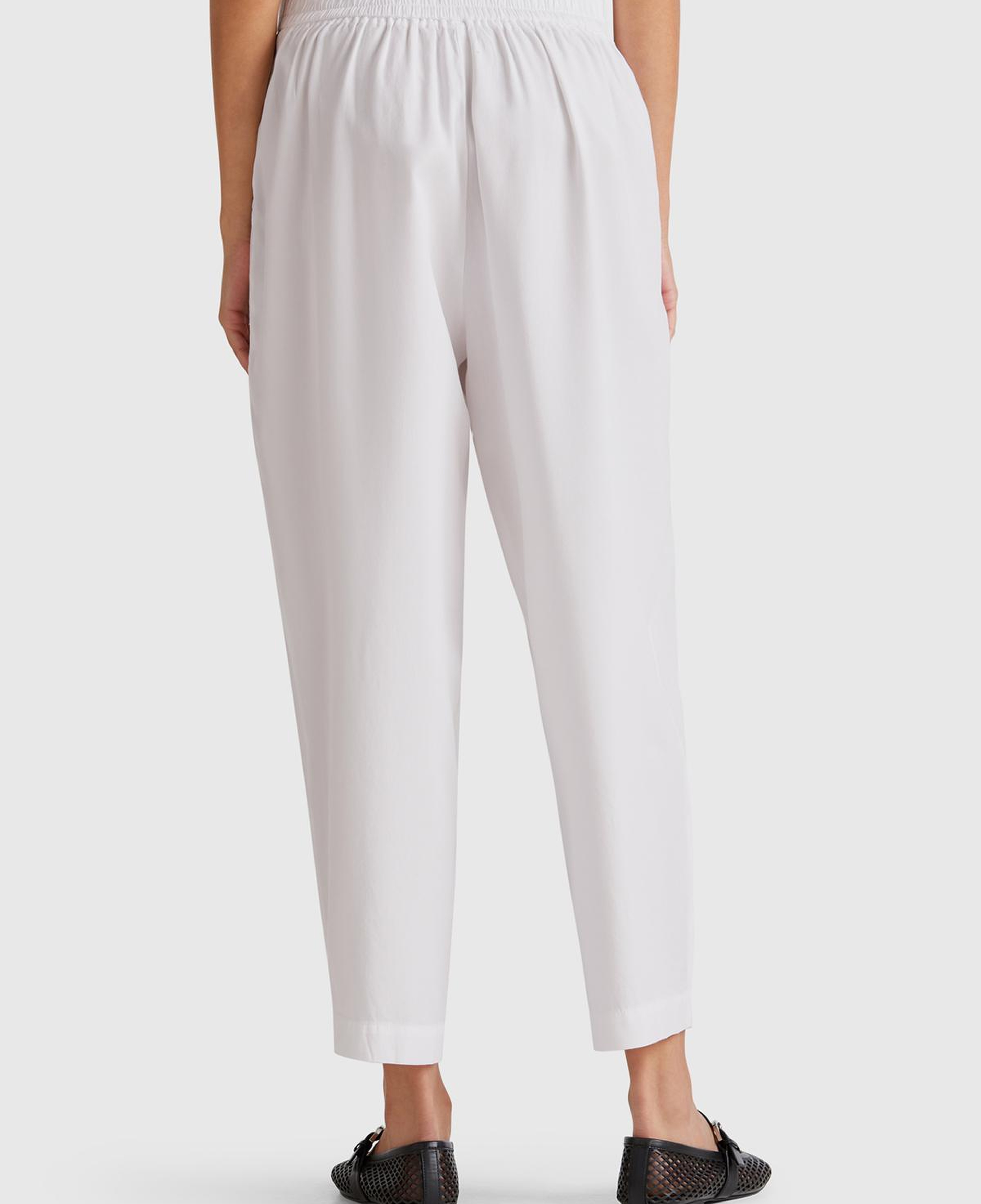 Kadın Beyaz %100 Liyosel Beli Lastikli Balon Fit Pantolon