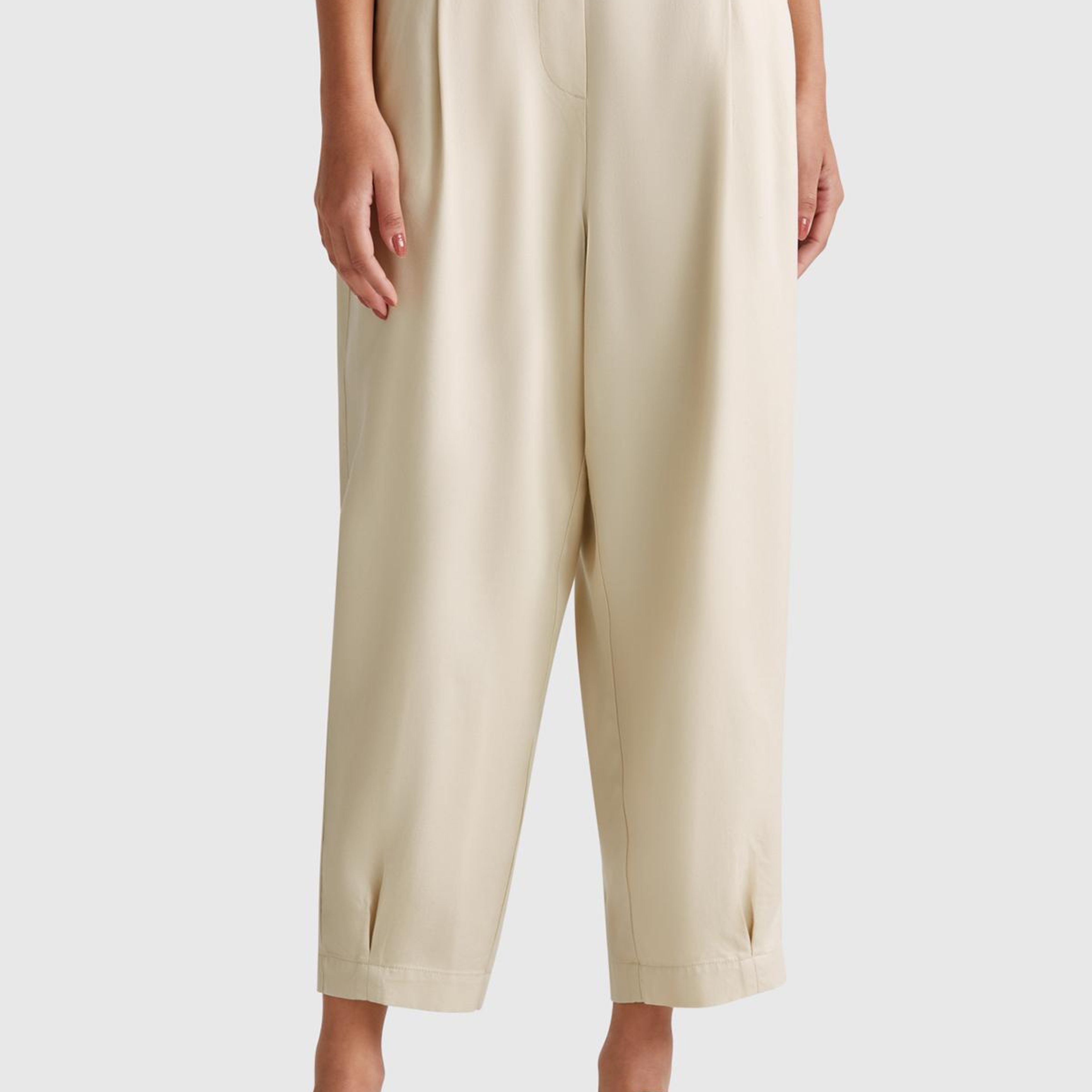 Kadın Taş Rengi %100 Liyosel Beli Lastikli Balon Fit Pantolon