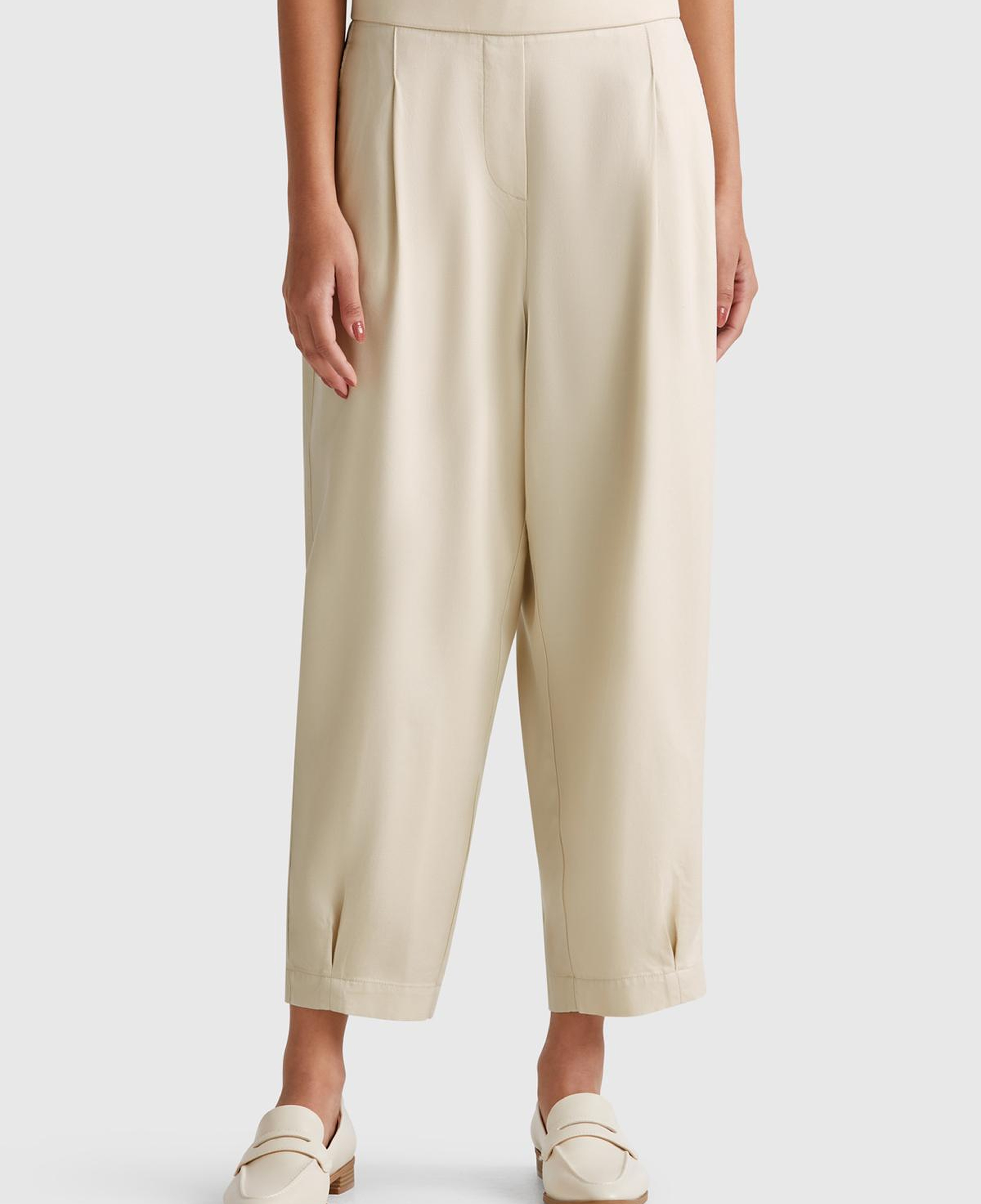 Kadın Taş Rengi %100 Liyosel Beli Lastikli Balon Fit Pantolon