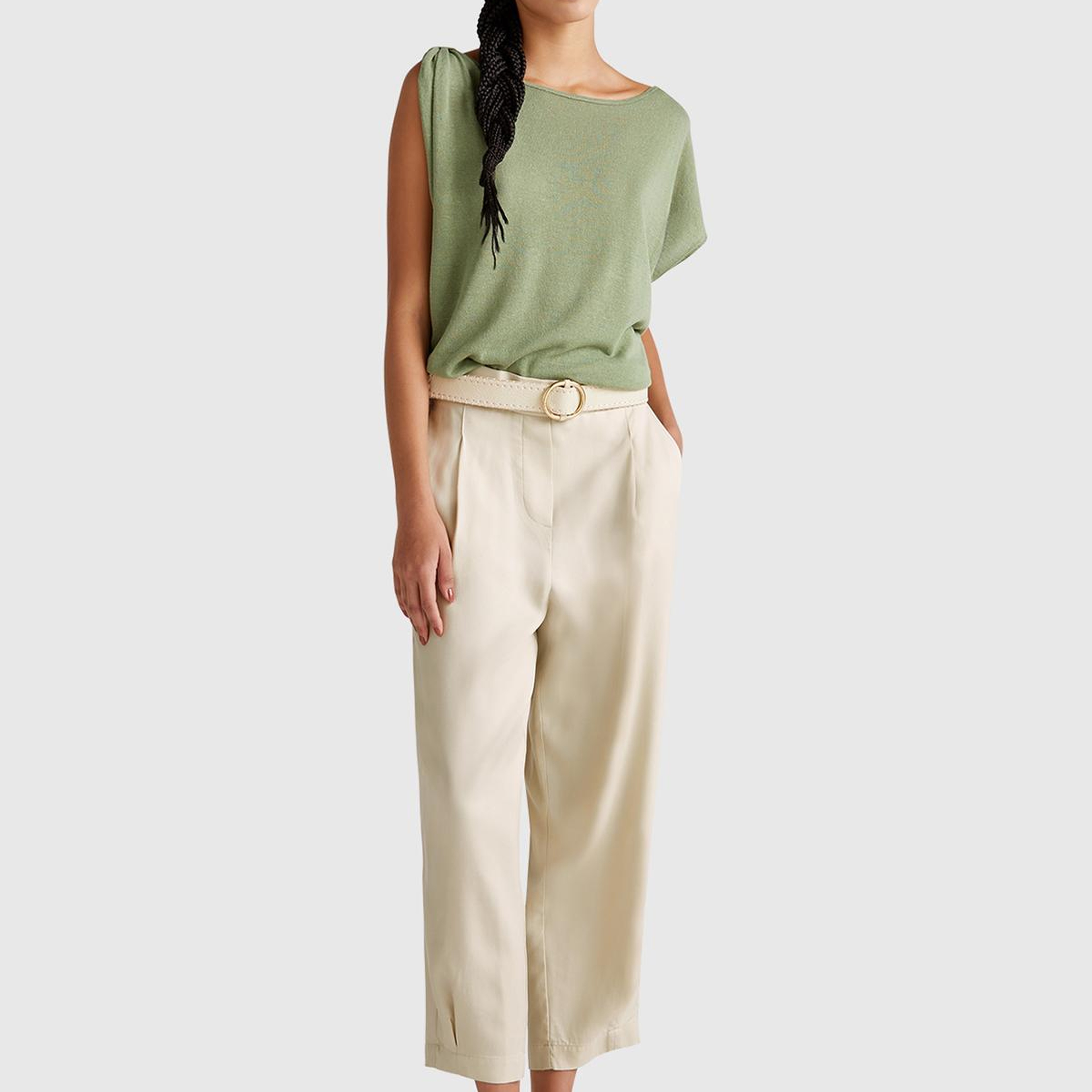 Kadın Taş Rengi %100 Liyosel Beli Lastikli Balon Fit Pantolon