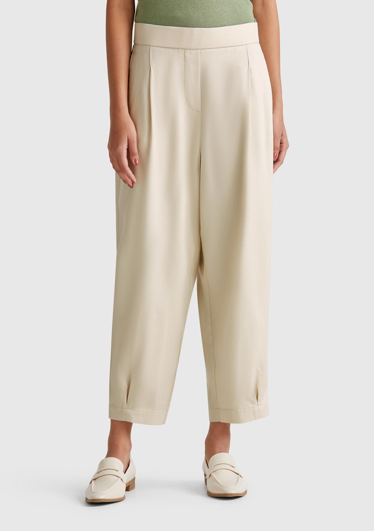 Kadın Taş Rengi %100 Liyosel Beli Lastikli Balon Fit Pantolon