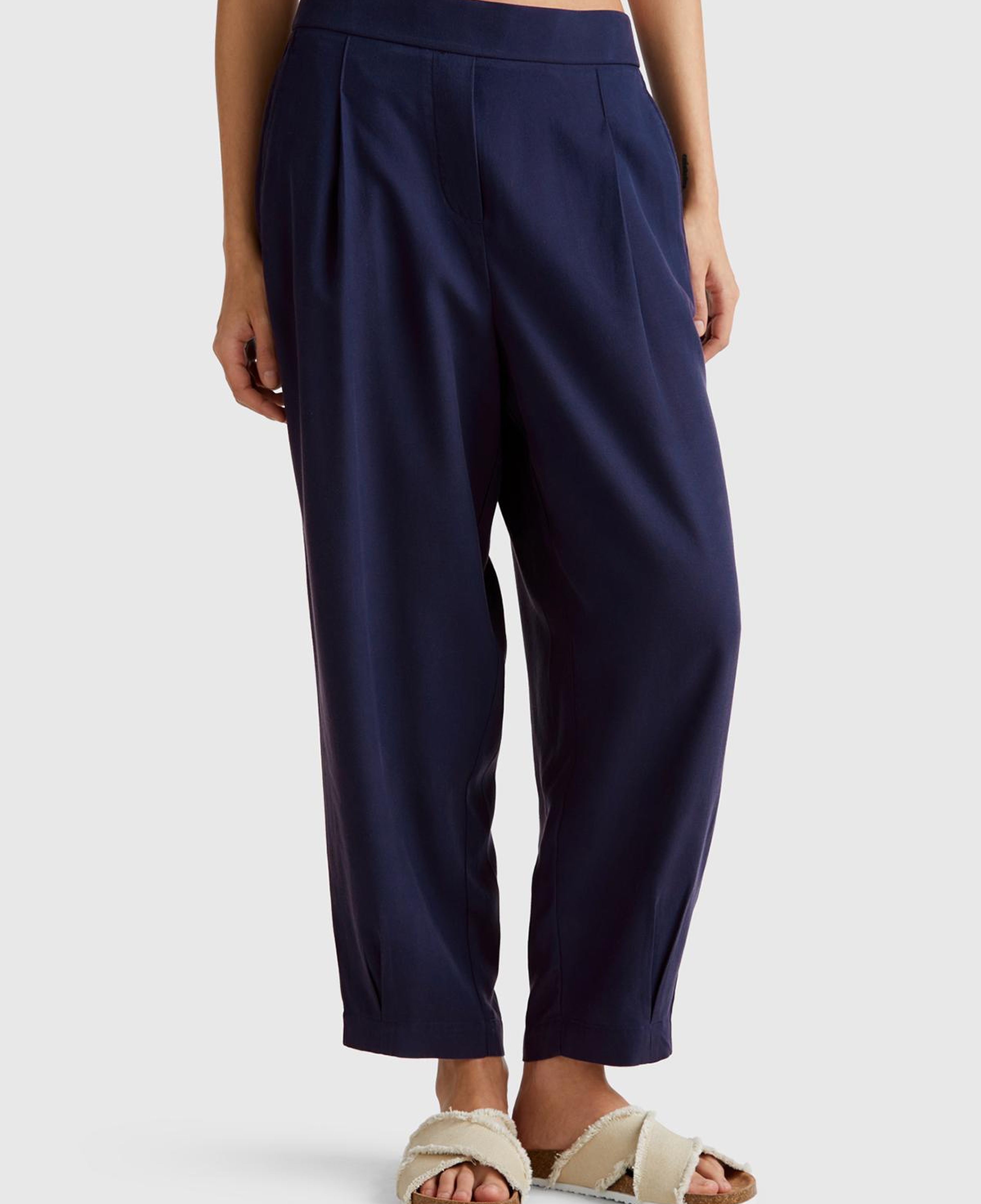 Kadın Lacivert %100 Liyosel Beli Lastikli Balon Fit Pantolon