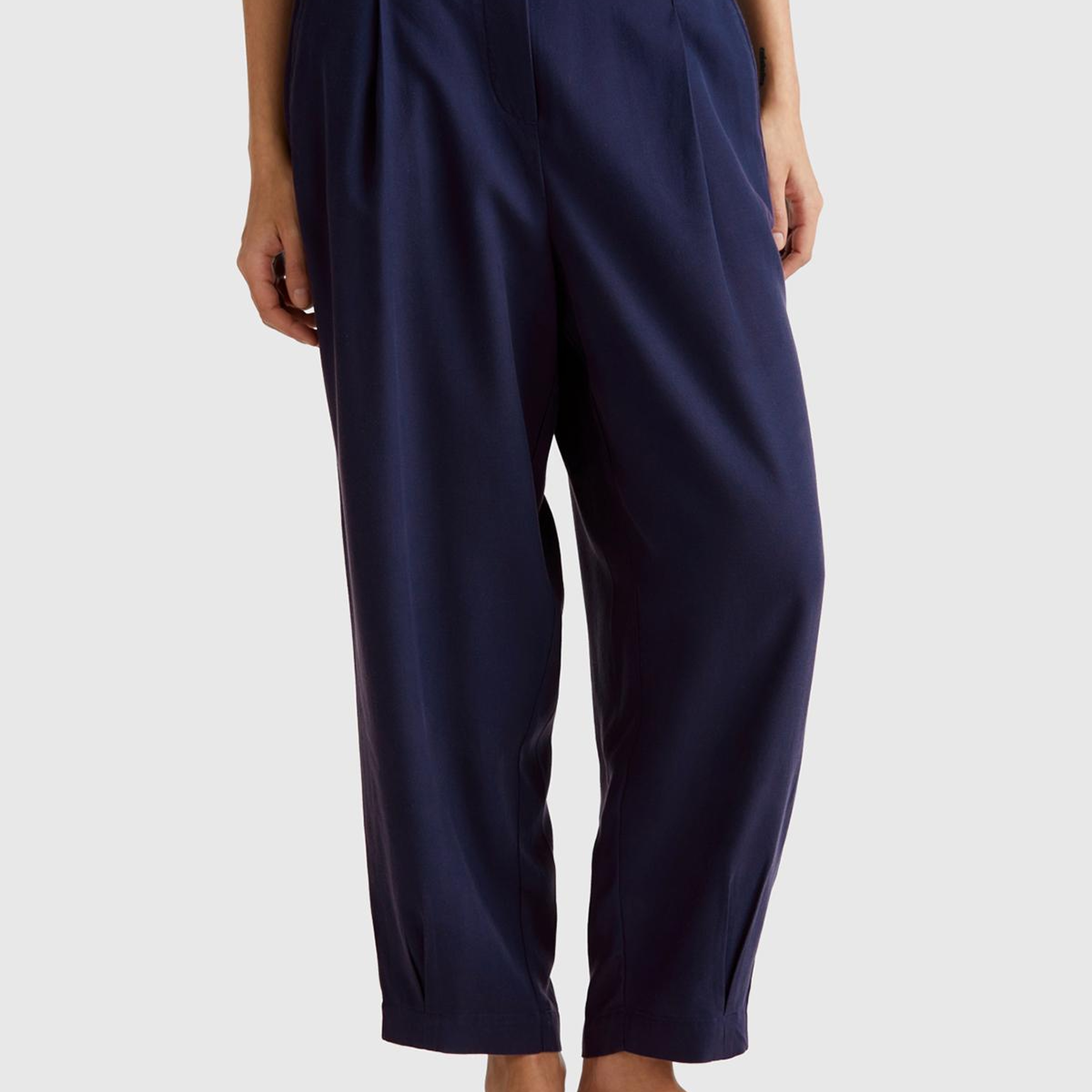 Kadın Lacivert %100 Liyosel Beli Lastikli Balon Fit Pantolon