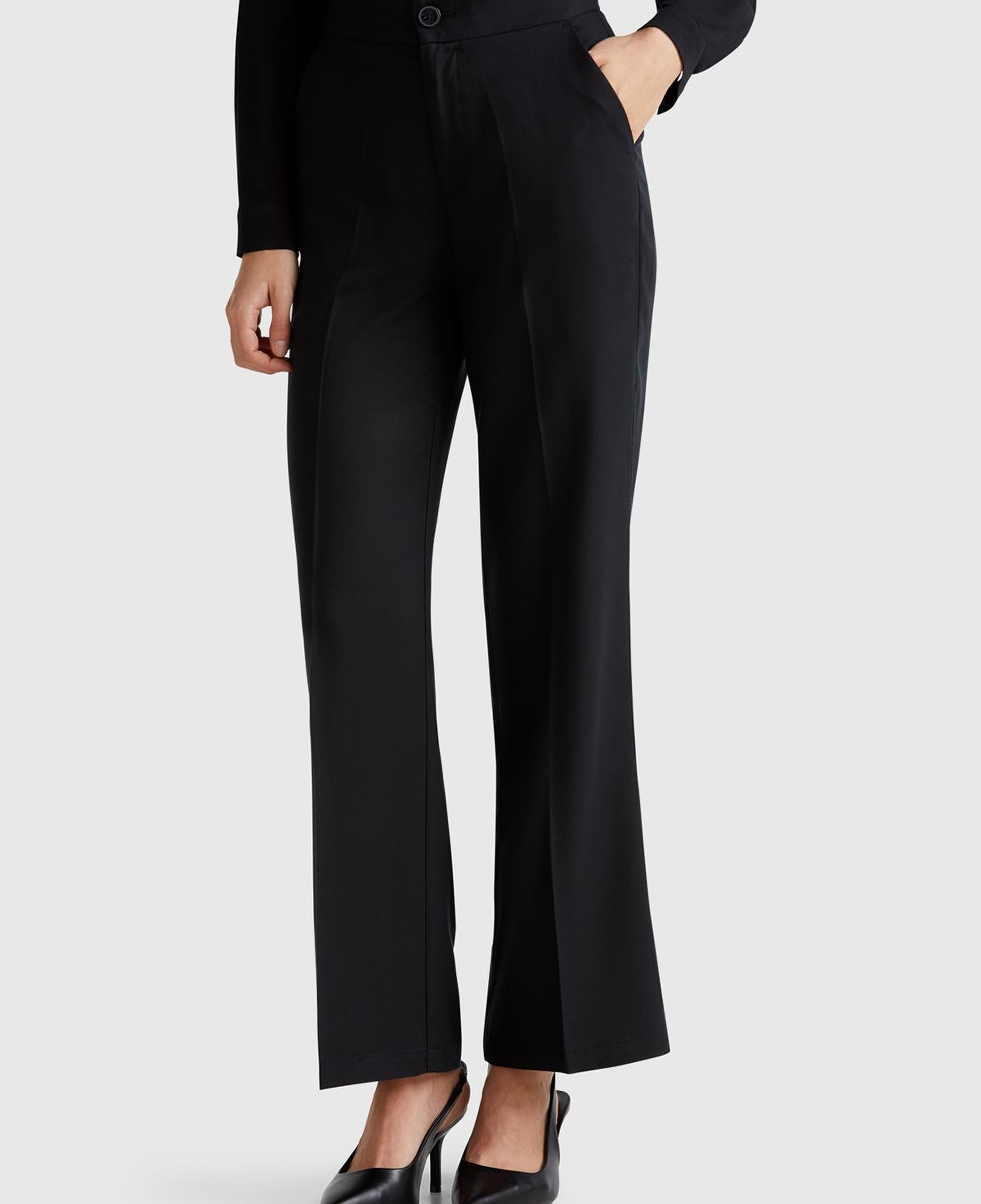 Kadın Siyah %100 Liyosel Beli Lastikli Düz Paça Pantolon