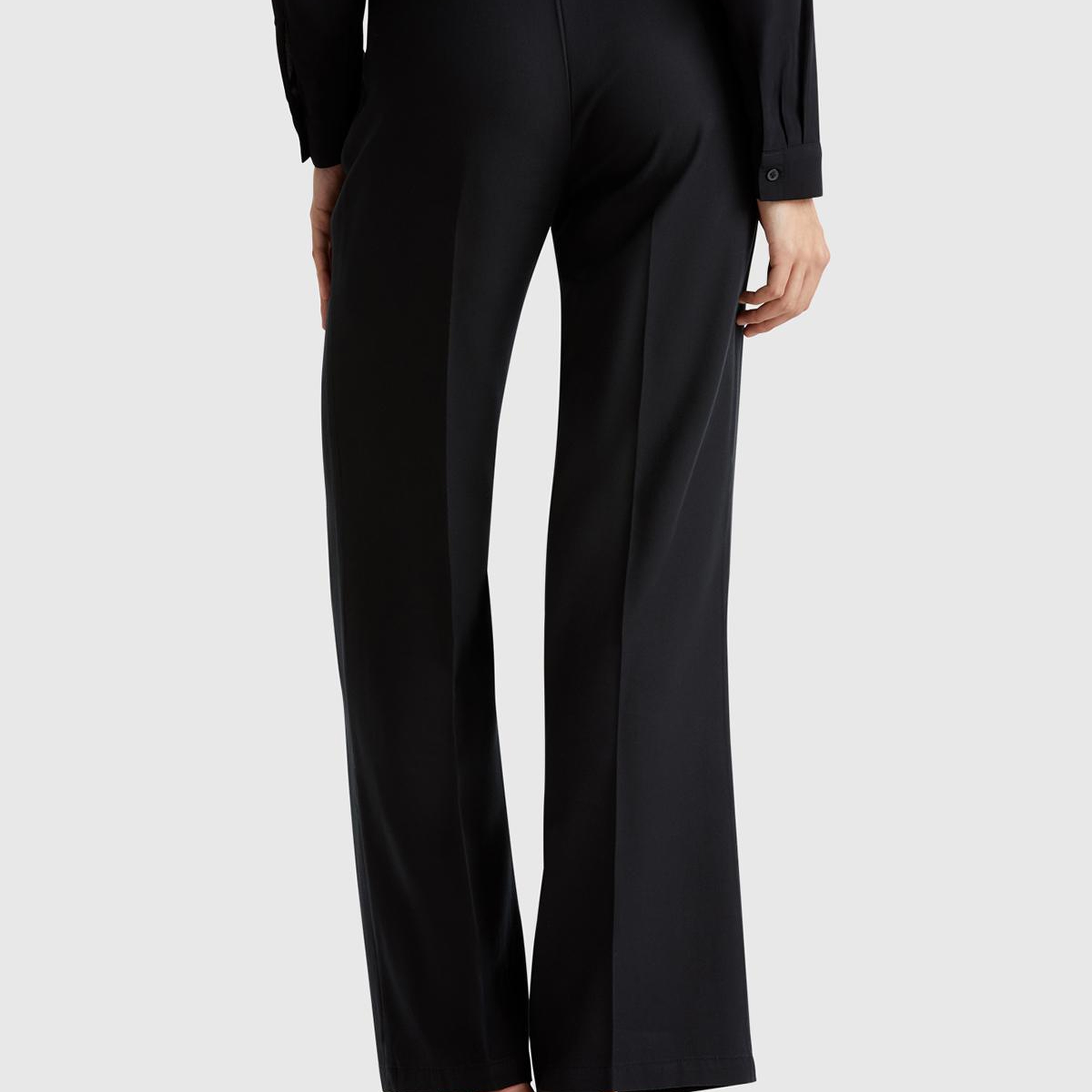 Kadın Siyah %100 Liyosel Beli Lastikli Düz Paça Pantolon