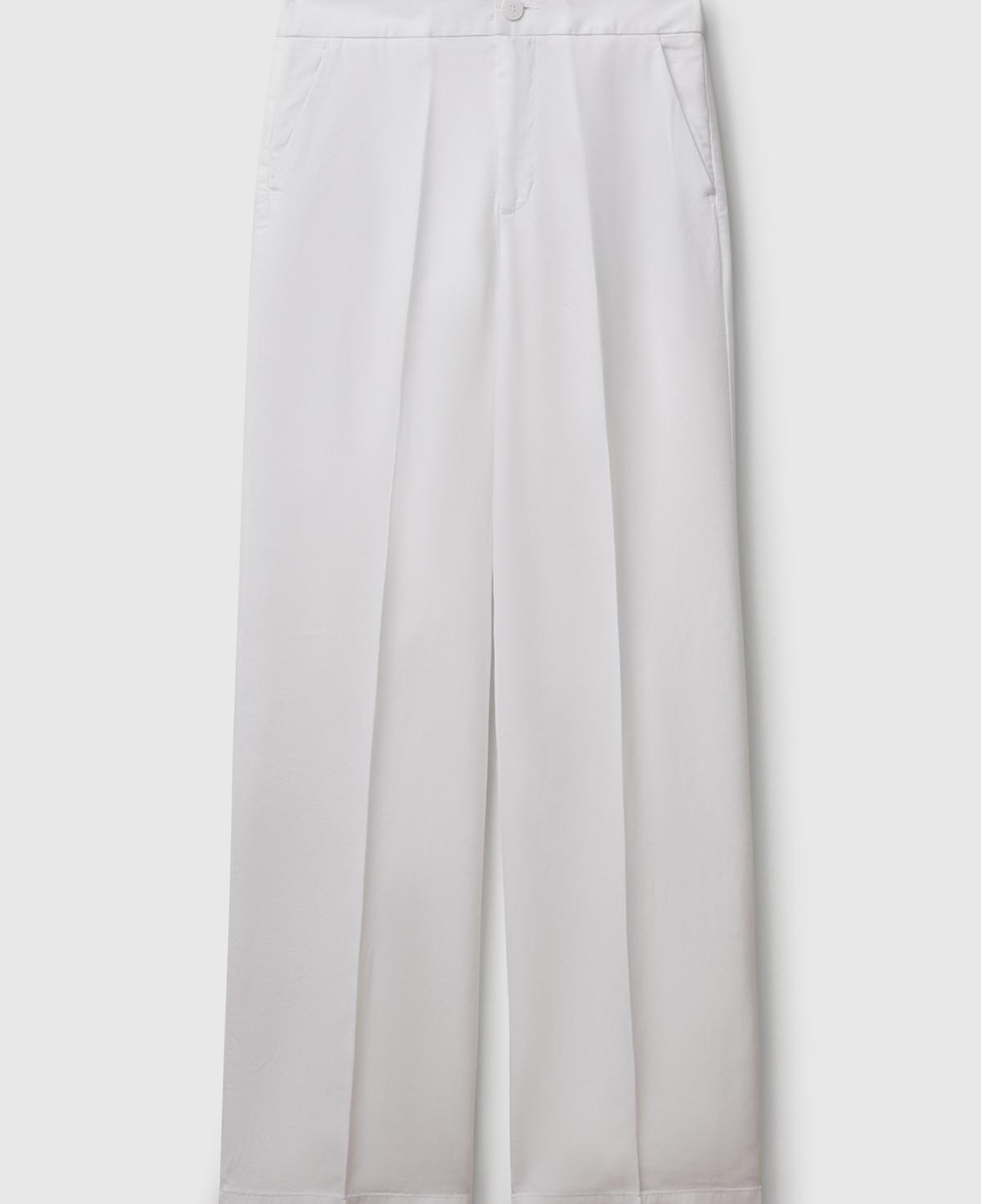 Kadın Beyaz %100 Liyosel Beli Lastikli Düz Paça Pantolon