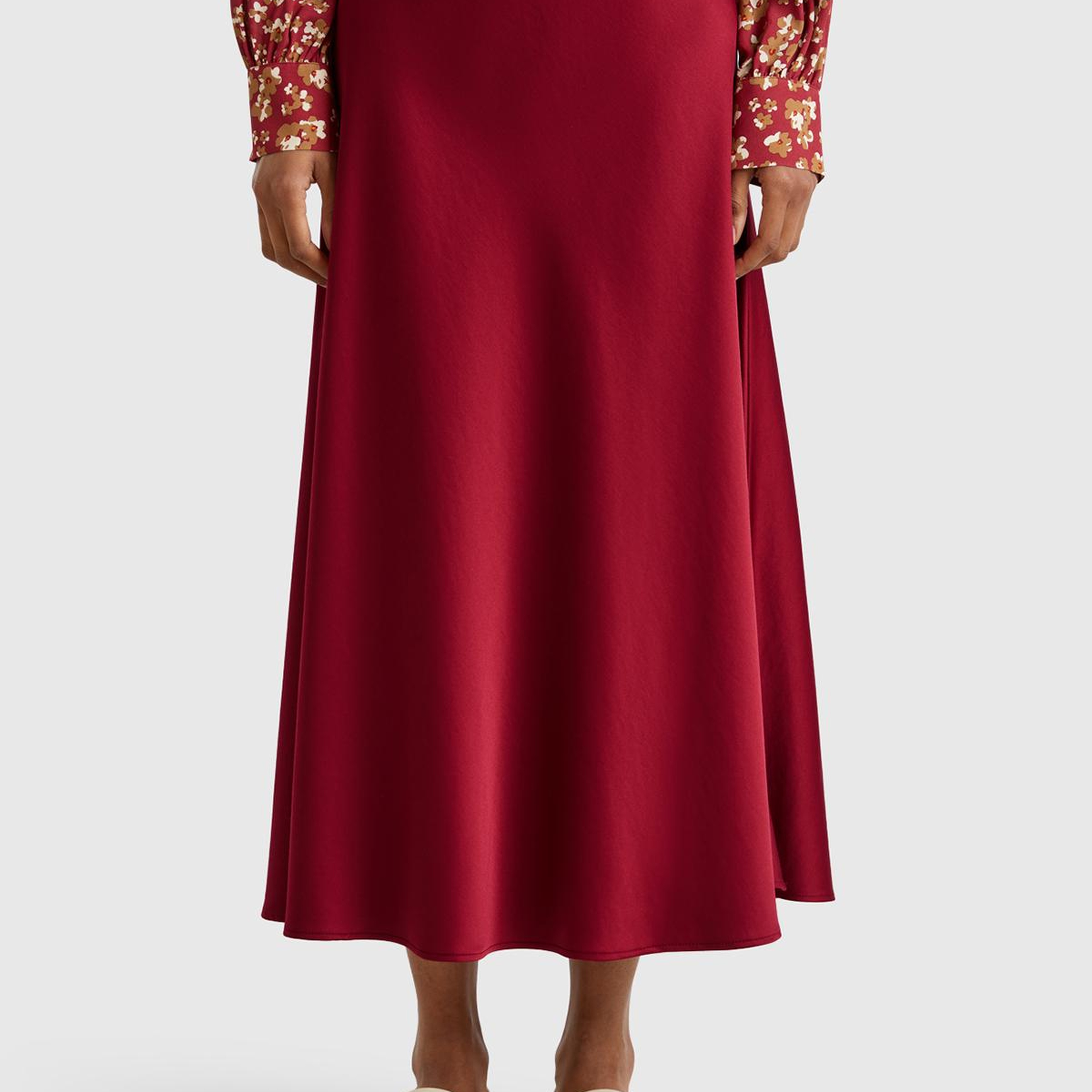 Kadın Bordo Viskoz Karışımlı Uzun Etek