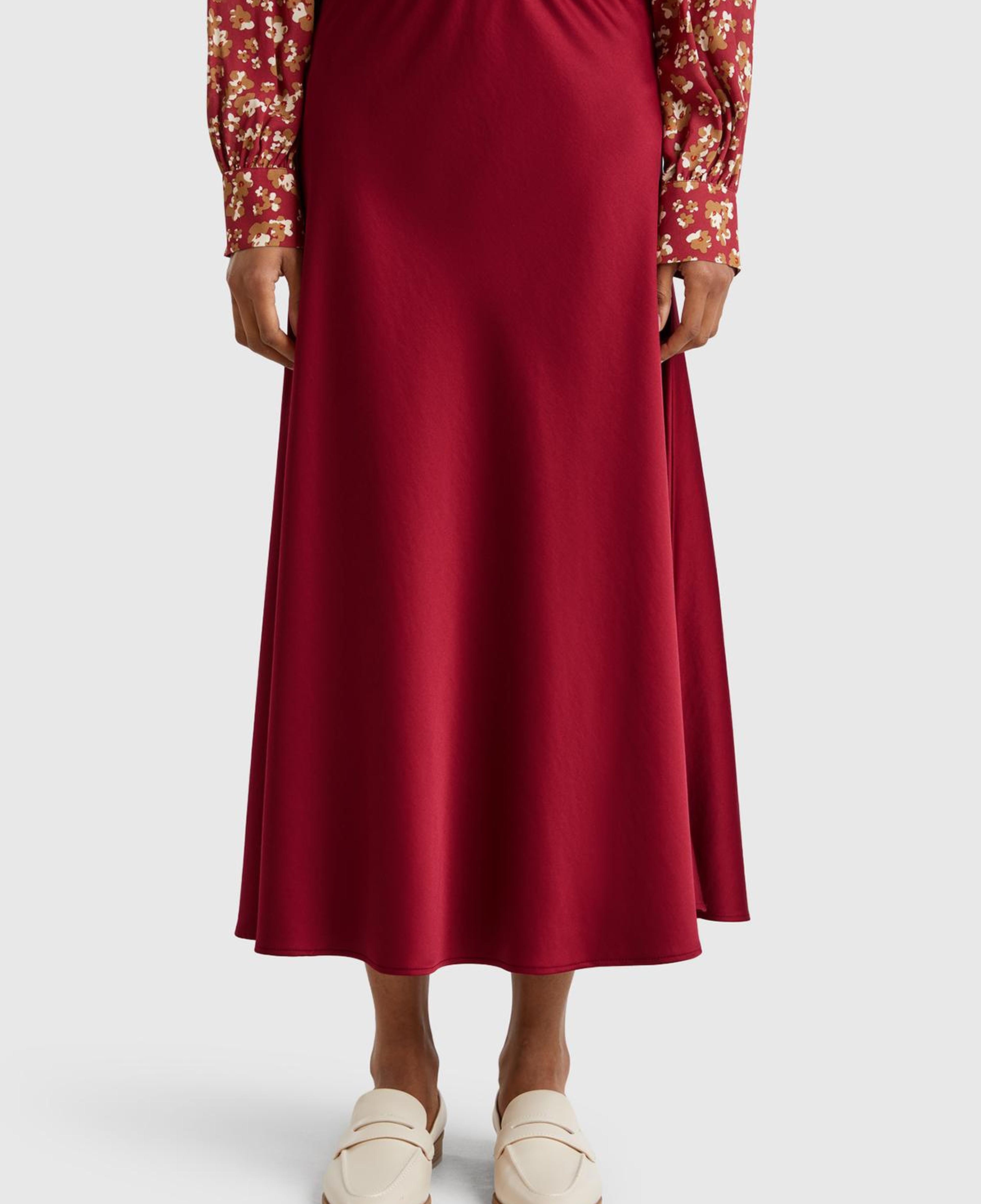 Kadın Bordo Viskoz Karışımlı Uzun Etek