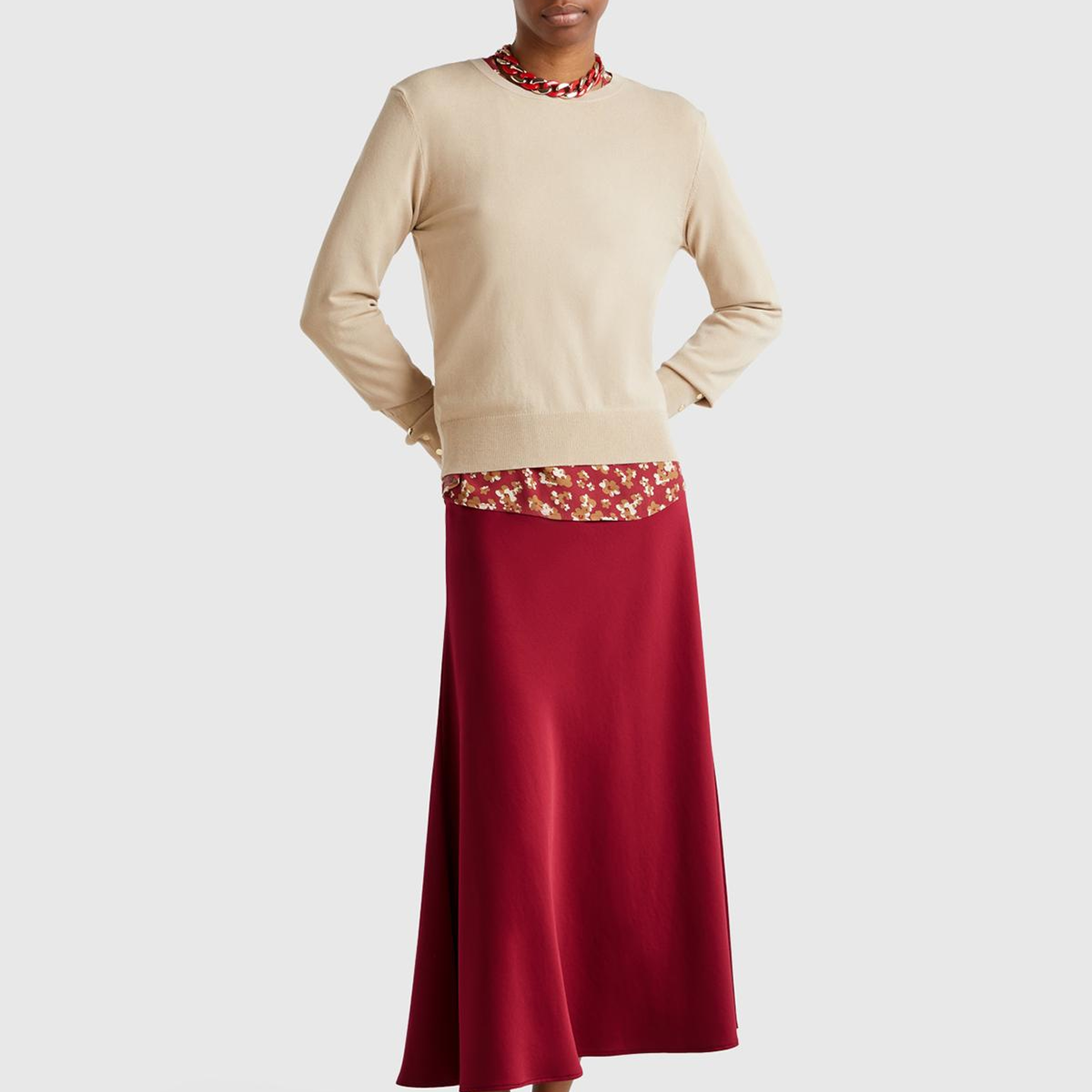 Kadın Bordo Viskoz Karışımlı Uzun Etek