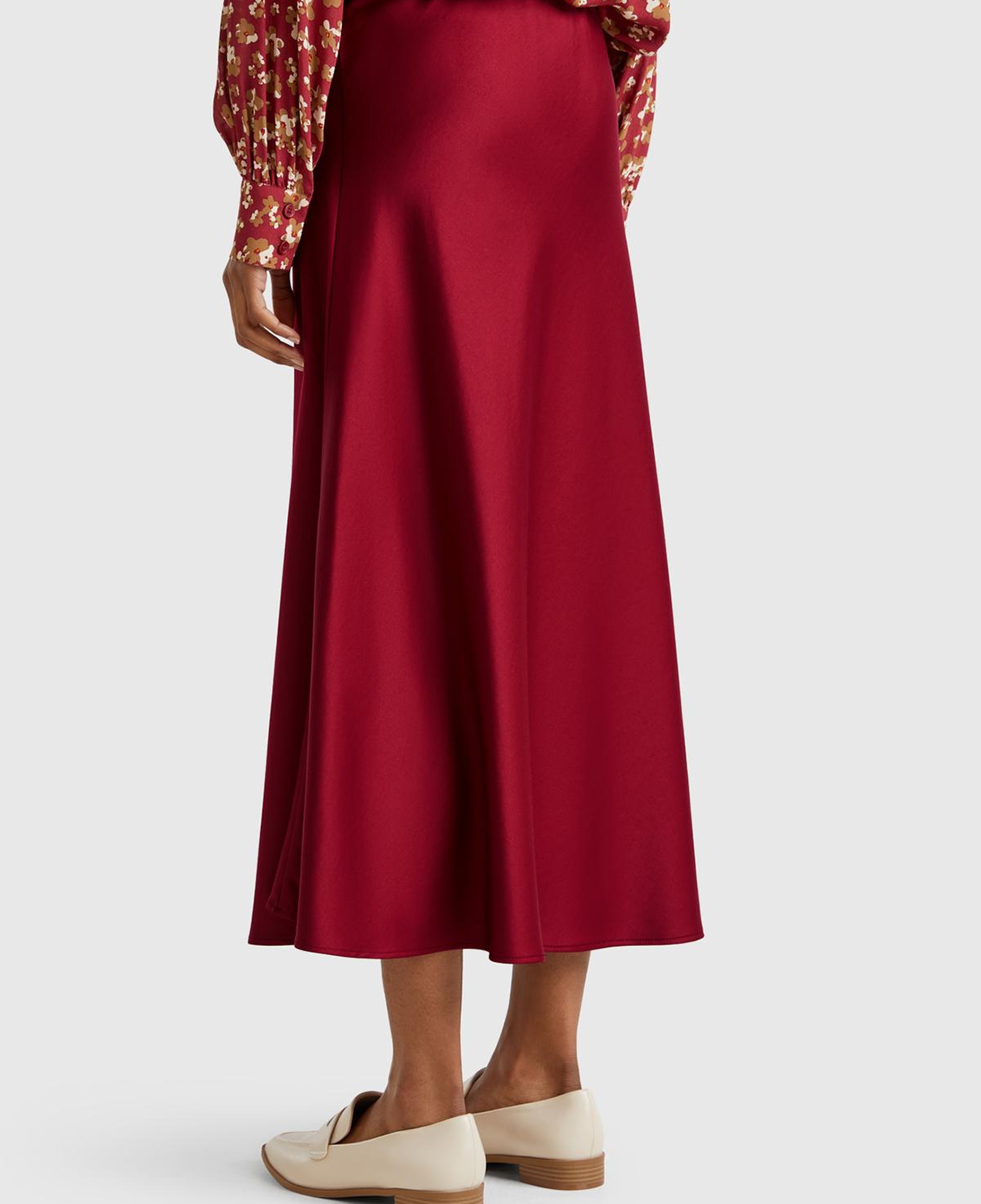 Kadın Bordo Viskoz Karışımlı Uzun Etek