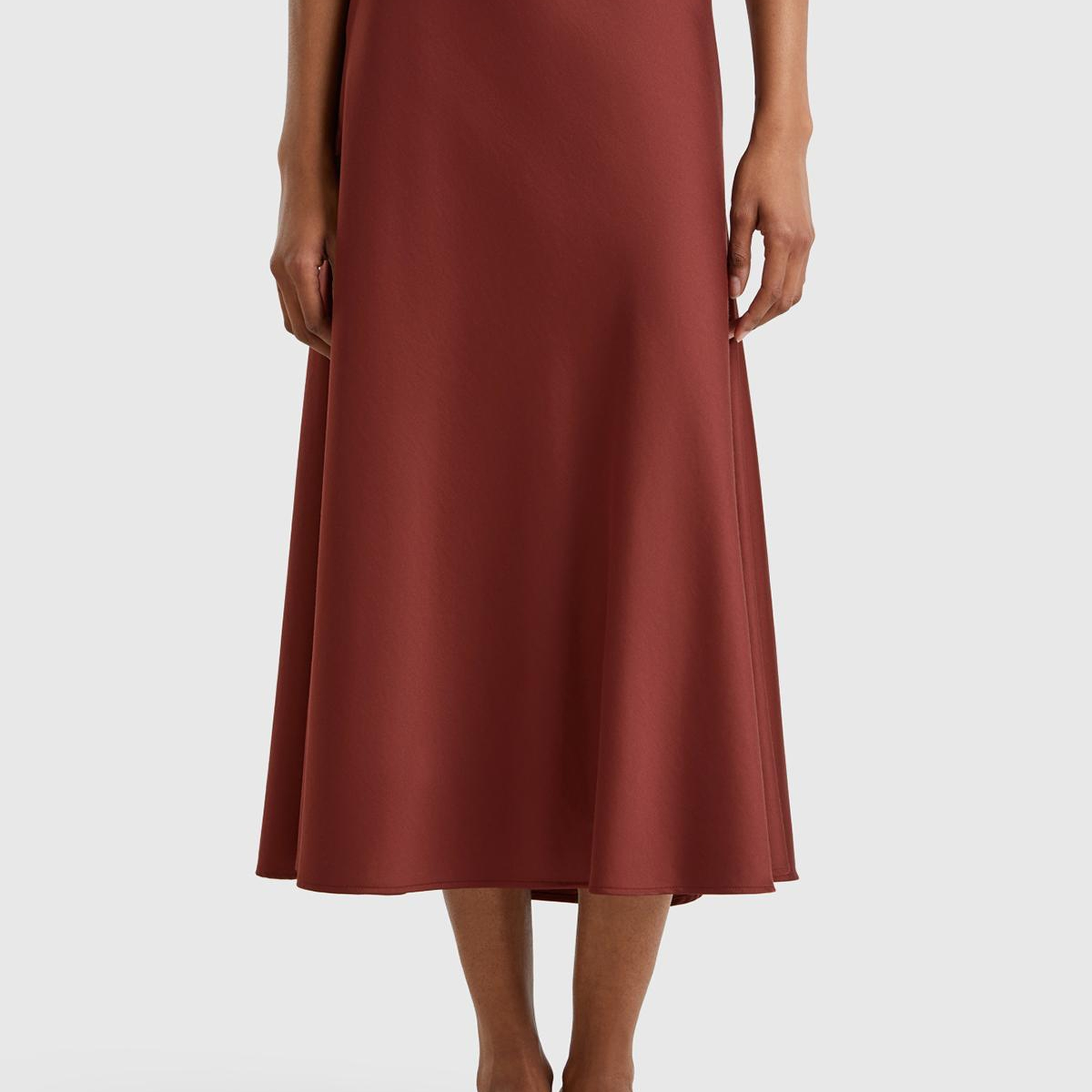 Kadın Kahverengi Viskoz Karışımlı Uzun Etek