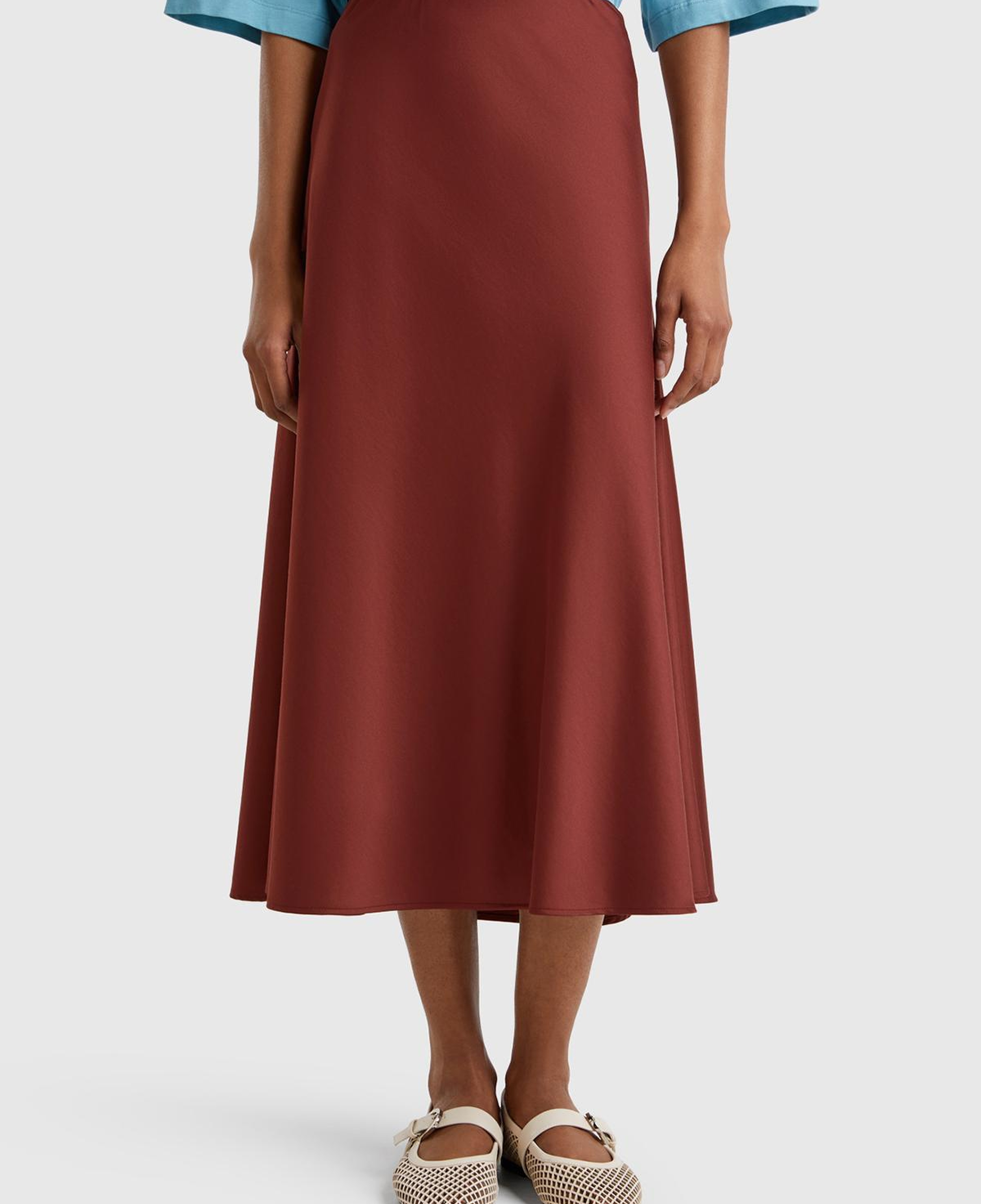 Kadın Kahverengi Viskoz Karışımlı Uzun Etek