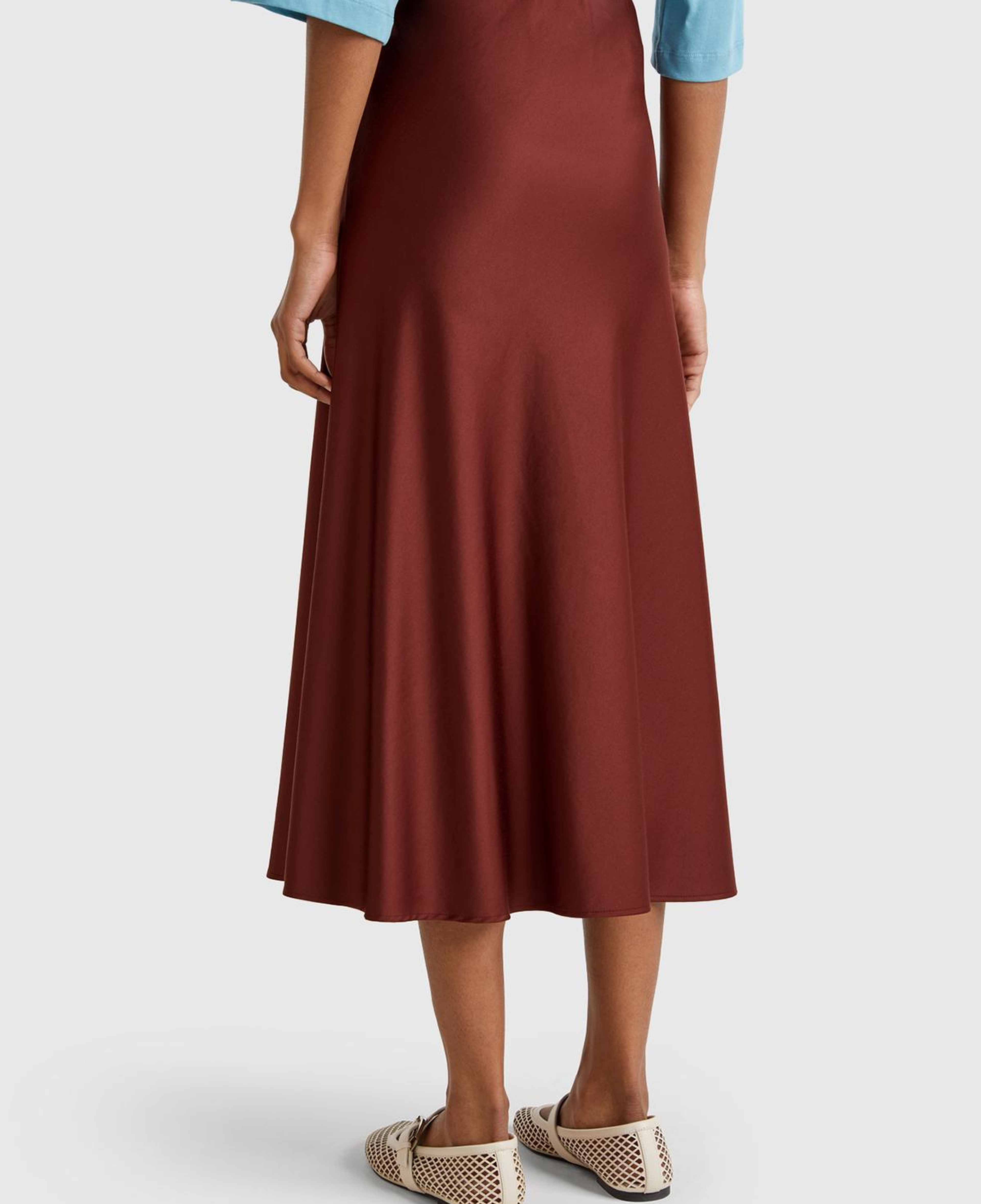 Kadın Kahverengi Viskoz Karışımlı Uzun Etek