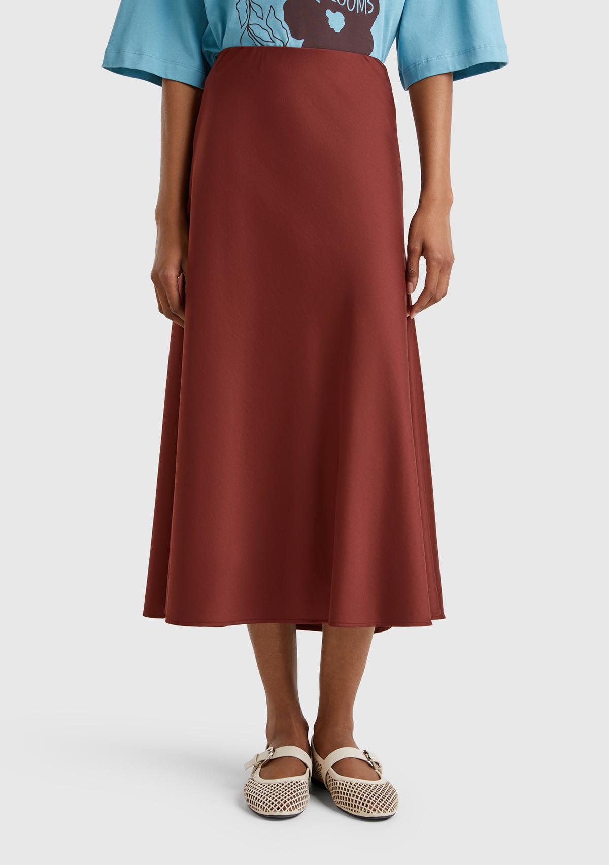 Kadın Kahverengi Viskoz Karışımlı Uzun Etek