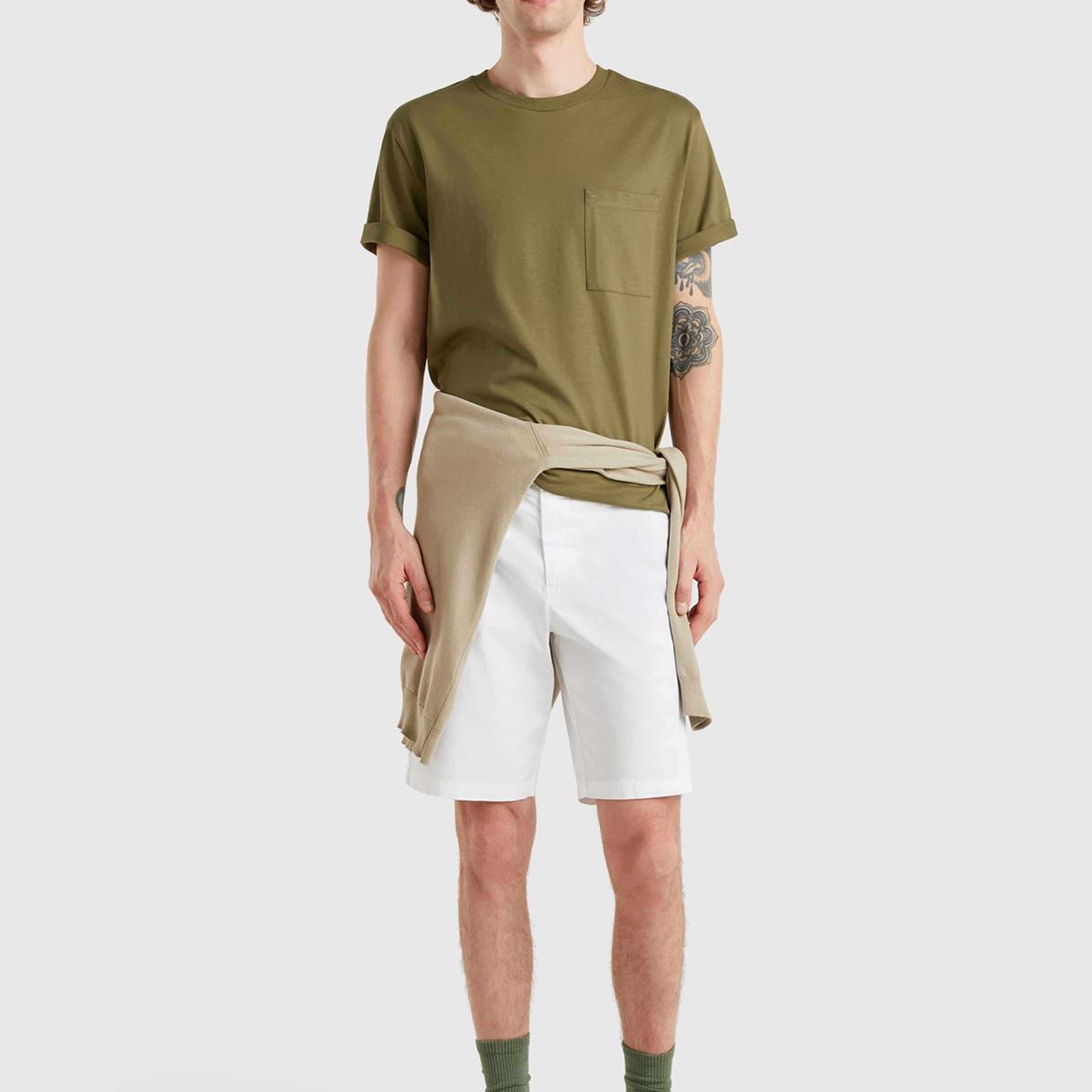 Erkek Beyaz Chino Bermuda