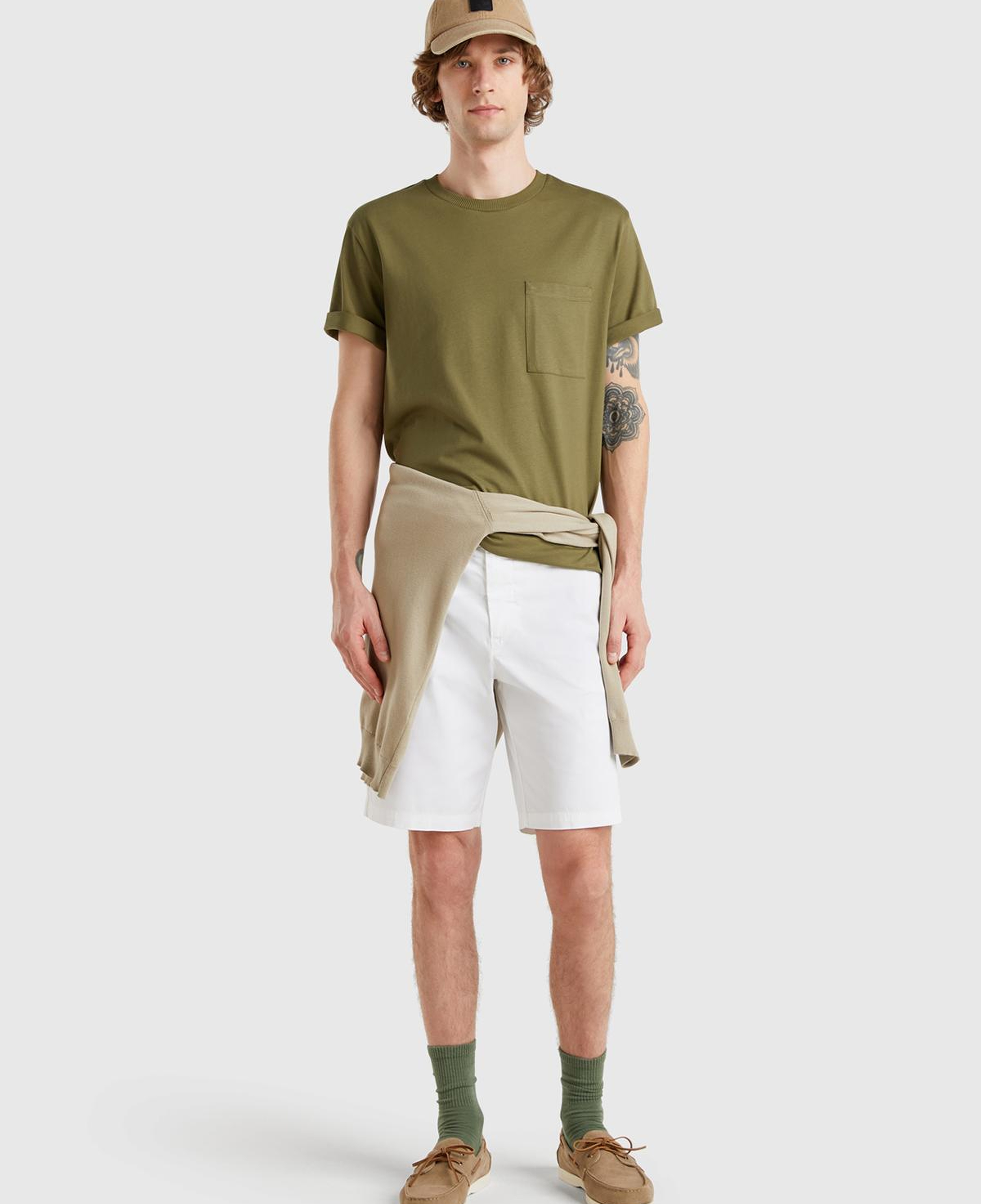 Erkek Beyaz Chino Bermuda