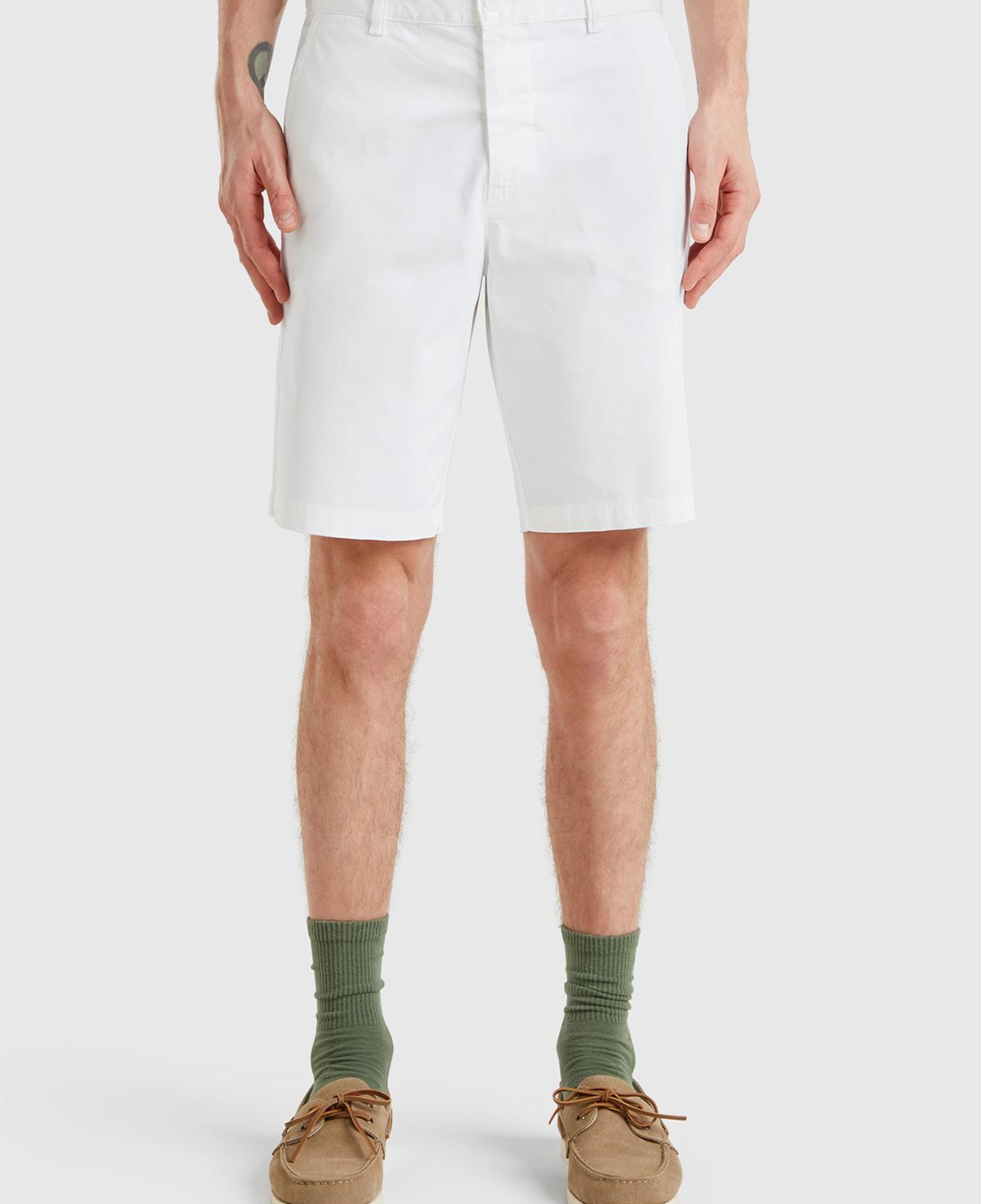 Erkek Beyaz Chino Bermuda