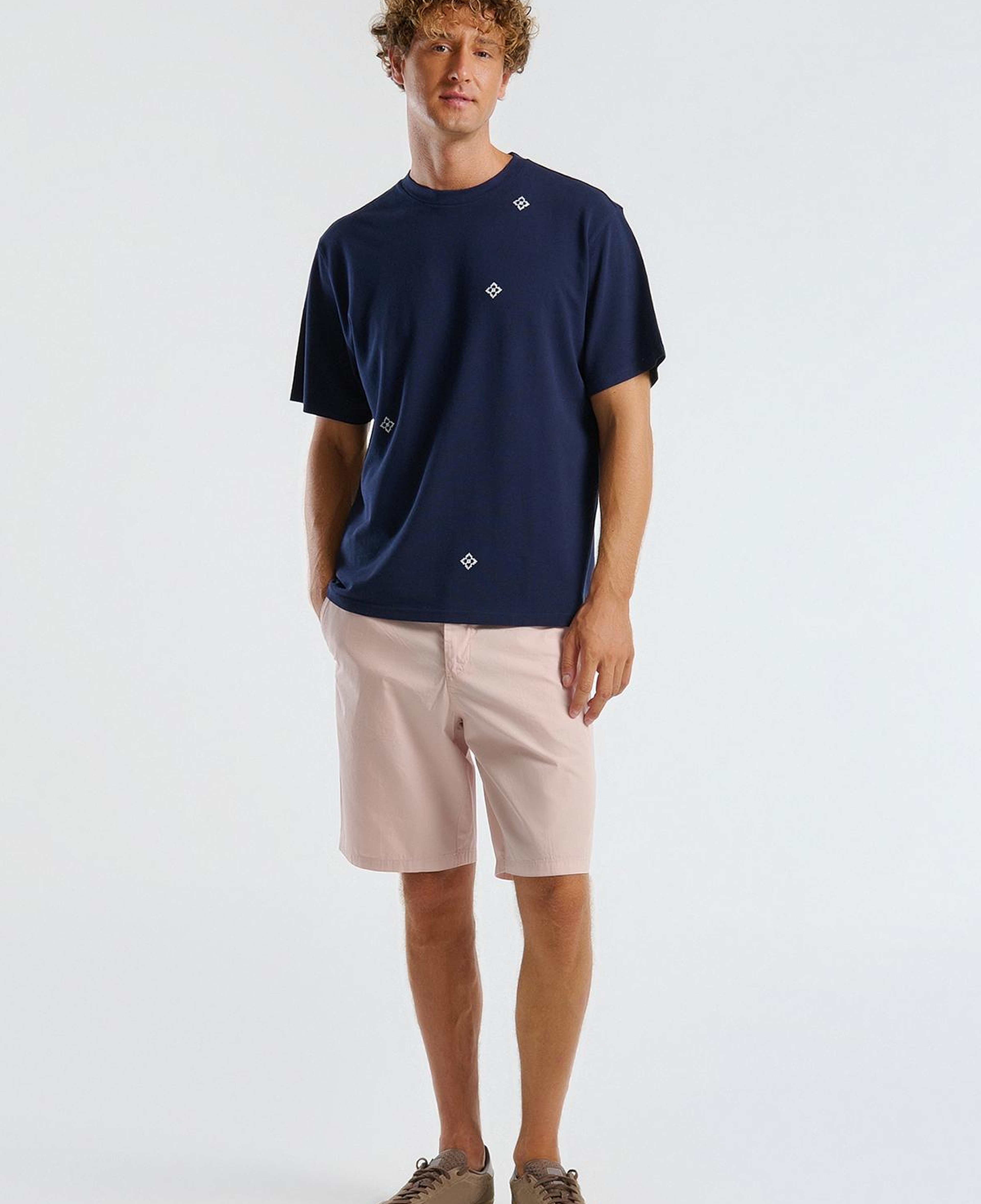 Erkek Pembe %100 Koton Paraşüt Kumaş Bermuda Şort